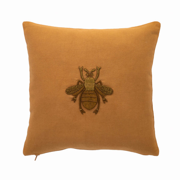 Chouchou Touch Golden Bee Metal Embroidered Cotton Throw Pillow Cover 12 X 12