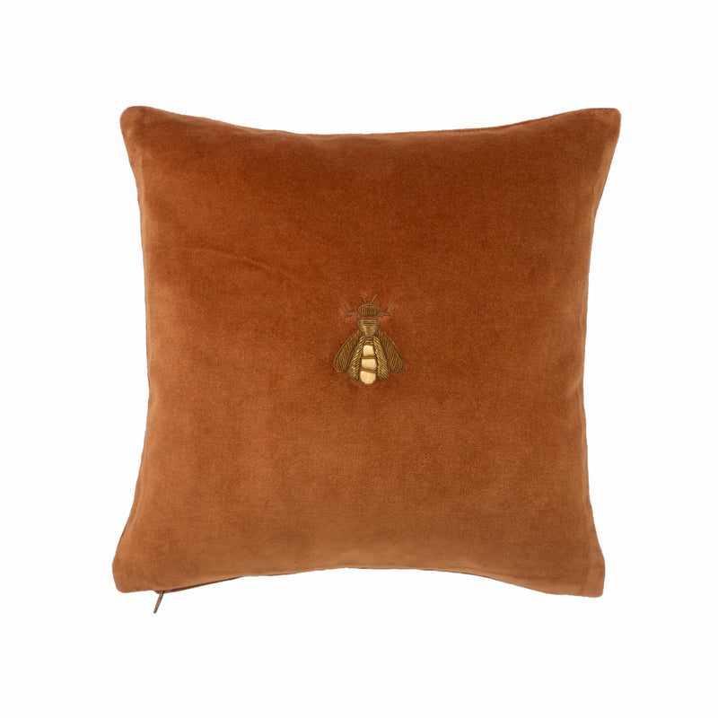 Golden Bee Silk Velvet Throw Pillow, 12" X 12"