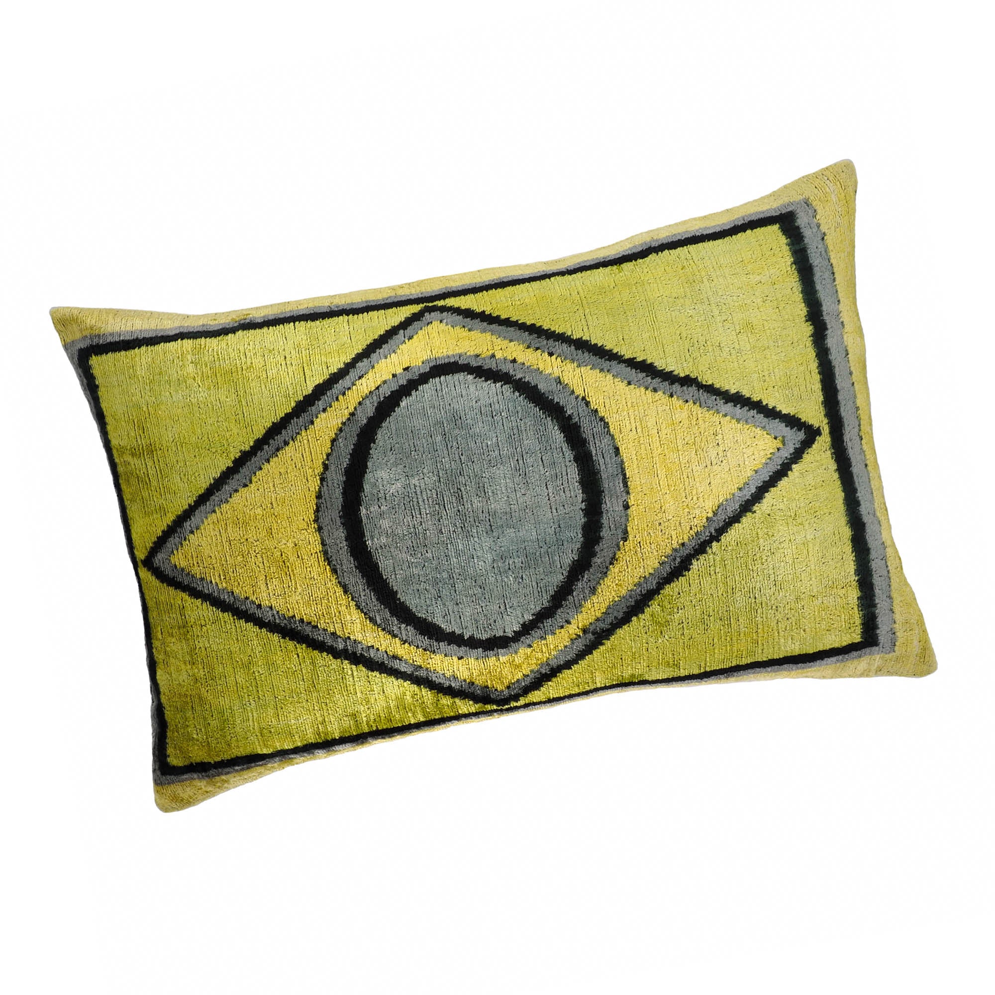 Golden Eye Silk Velvet Ikat Throw Pillow, 16" X 24"