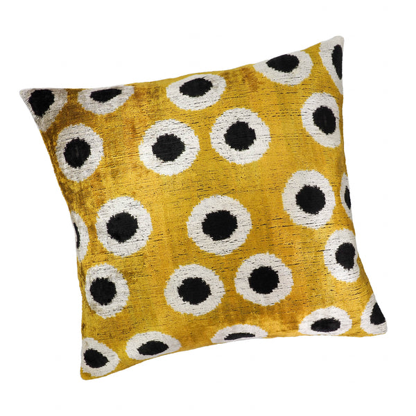 Golden Orbs Silk Velvet Ikat Throw Pillow Cover 20 X 20