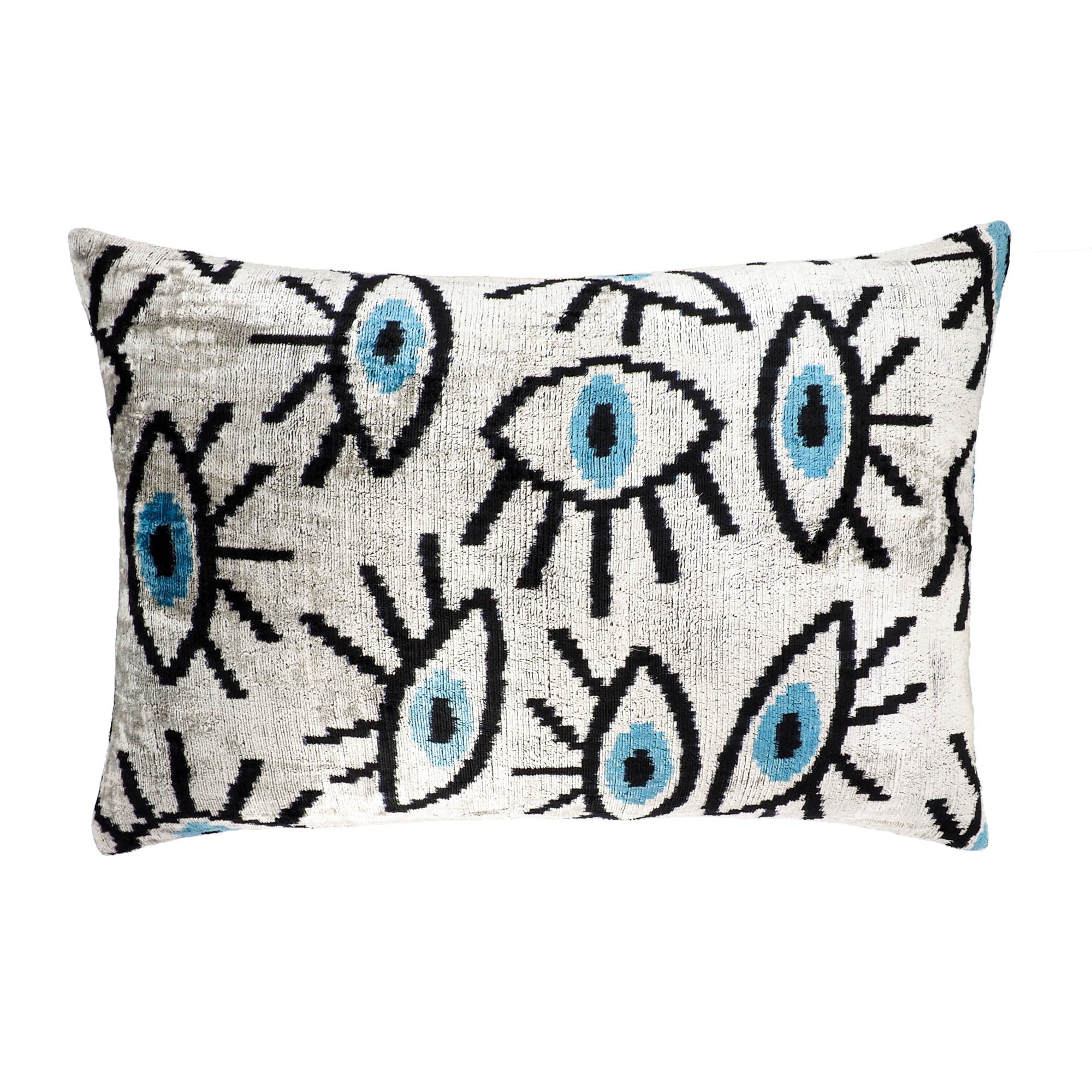 Gray Eyes Silk Velvet Ikat Throw Pillow Cover, 16 x 24, designed with subtle gray Ikat patterns in pure silk velvet, bringing a timeless and stylish accent to your home decor.