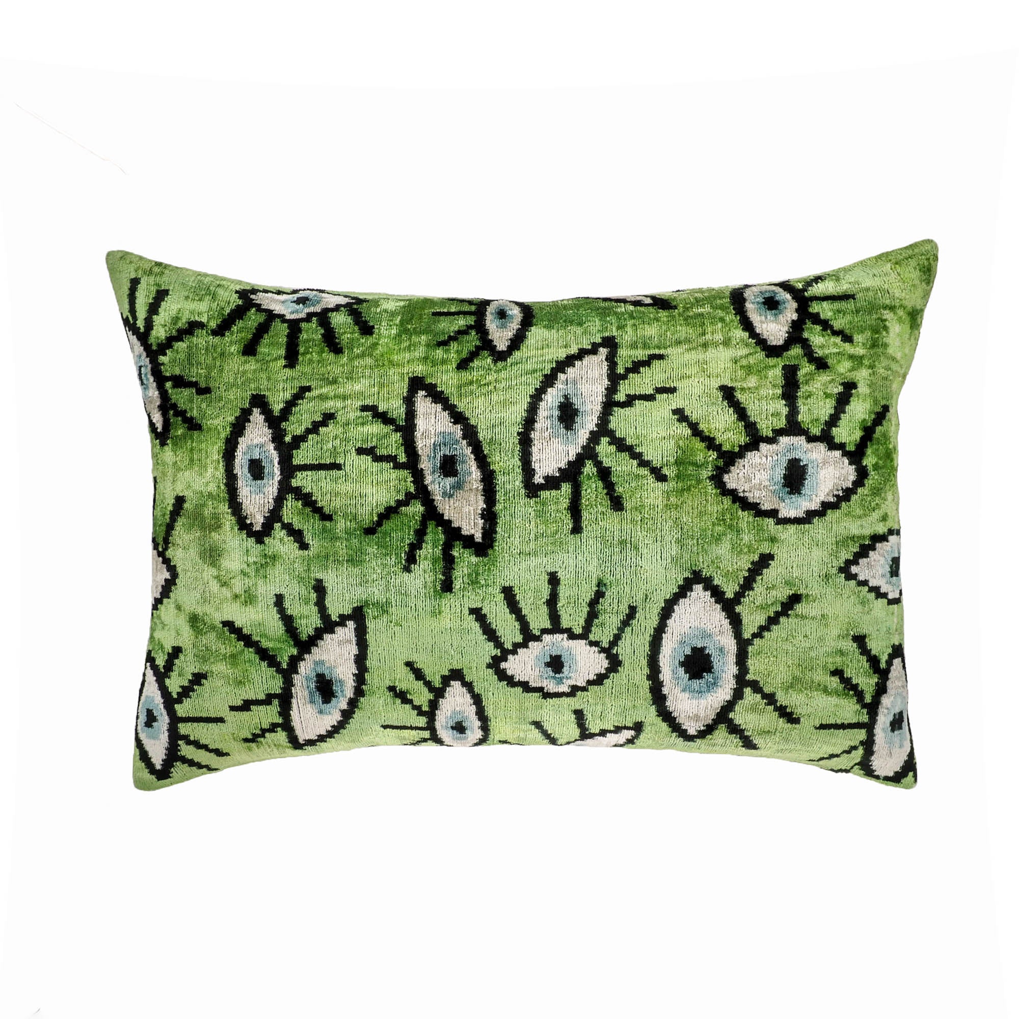 Green Eyes Silk Velvet Ikat Throw Pillow Cover 16 X 24