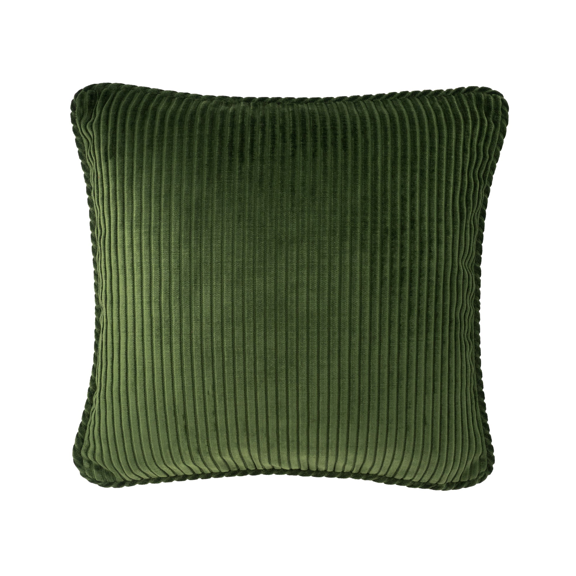 Green velvet throw pillow cover 18x18 with ribbed texture on white background