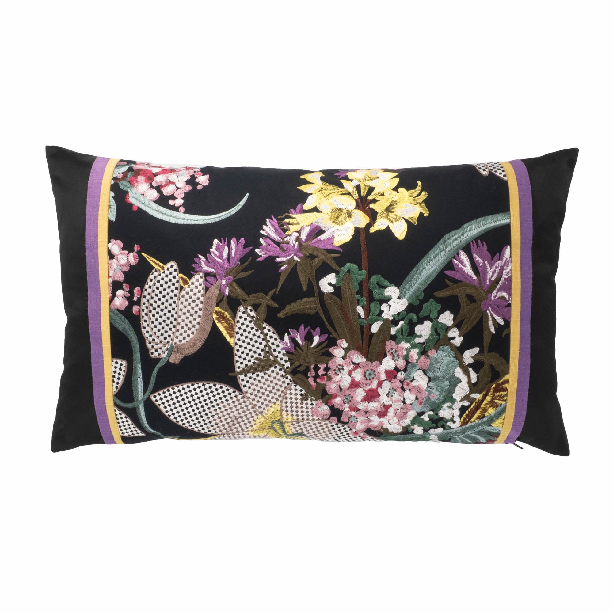 Hand-embroidered Hasu Throw Pillow Cover, 12" x 20", with beautiful floral designs, perfect for adding a touch of elegance to your living space.