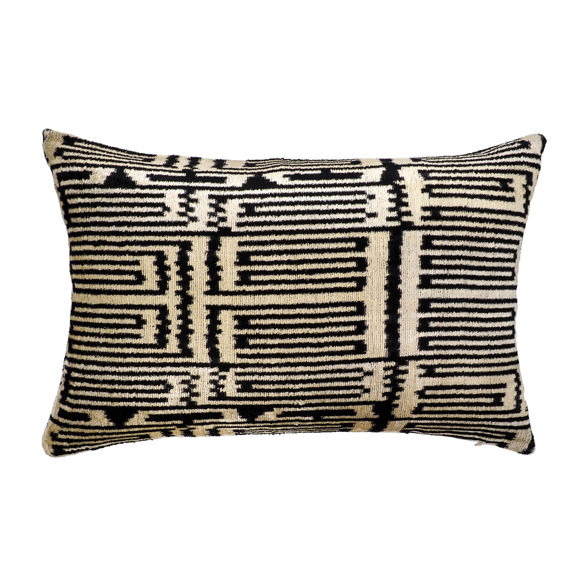 Inverness Silk Velvet Ikat Throw Pillow, 16 x 24, featuring traditional Ikat weaving in luxurious silk velvet for a sophisticated home decor piece.