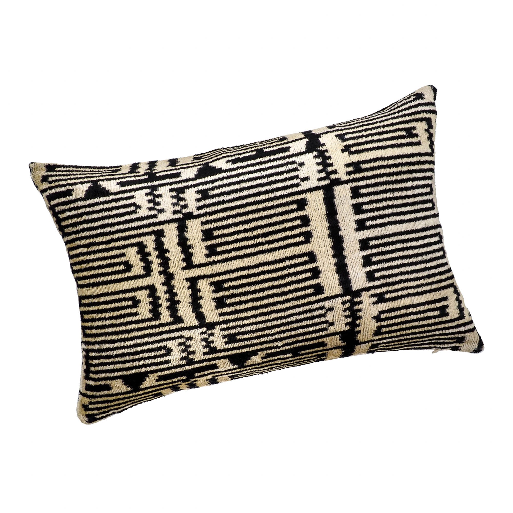 Chouchou Touch Inverness Silk Velvet Ikat Pillow, 16 x 24, handcrafted with 100% silk and traditional Ikat design, adding timeless elegance to any space.