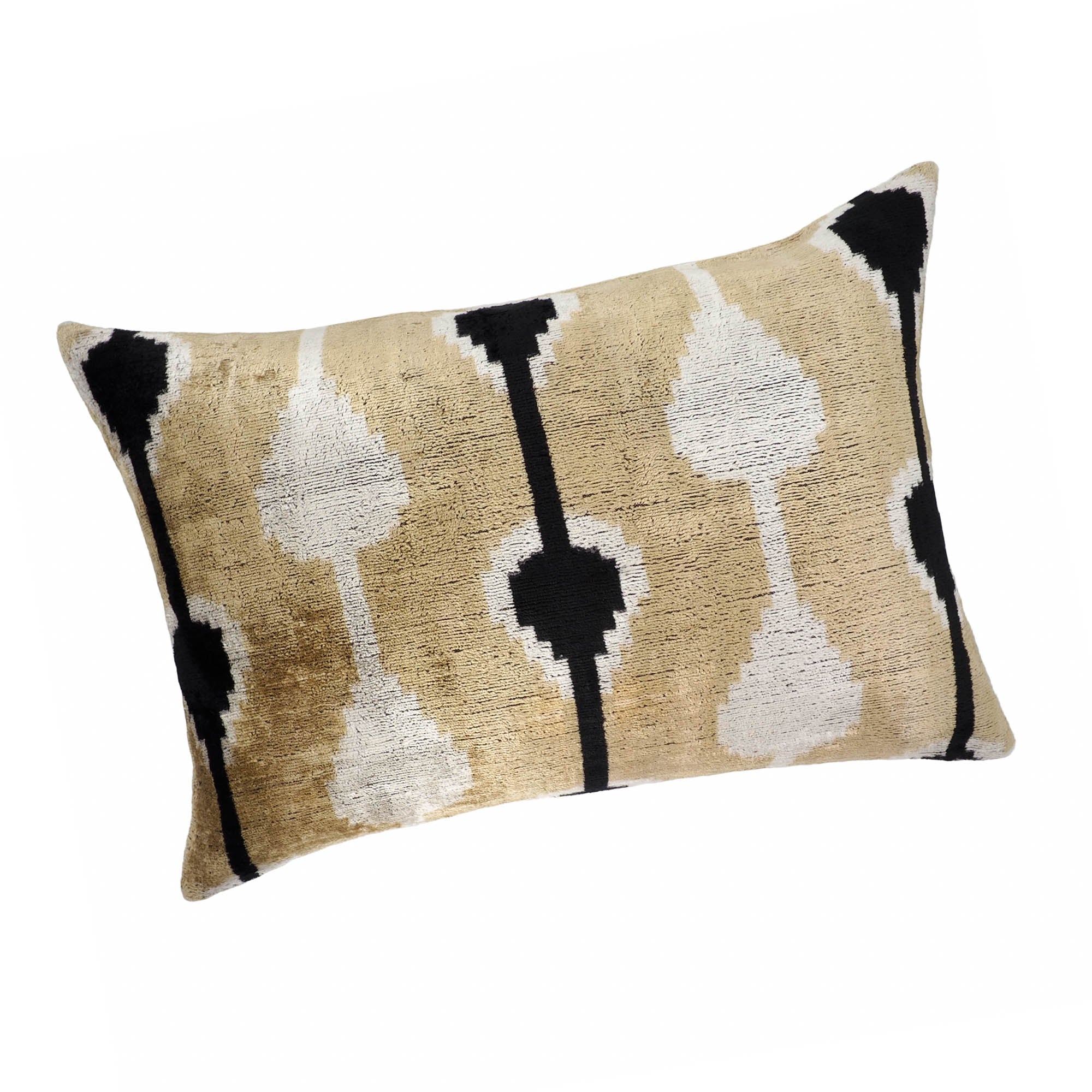 Kisses Silk Velvet Ikat Throw Pillow, 16 x 24, featuring elegant Ikat design on pure silk velvet, ideal for creating a vibrant and sophisticated atmosphere.