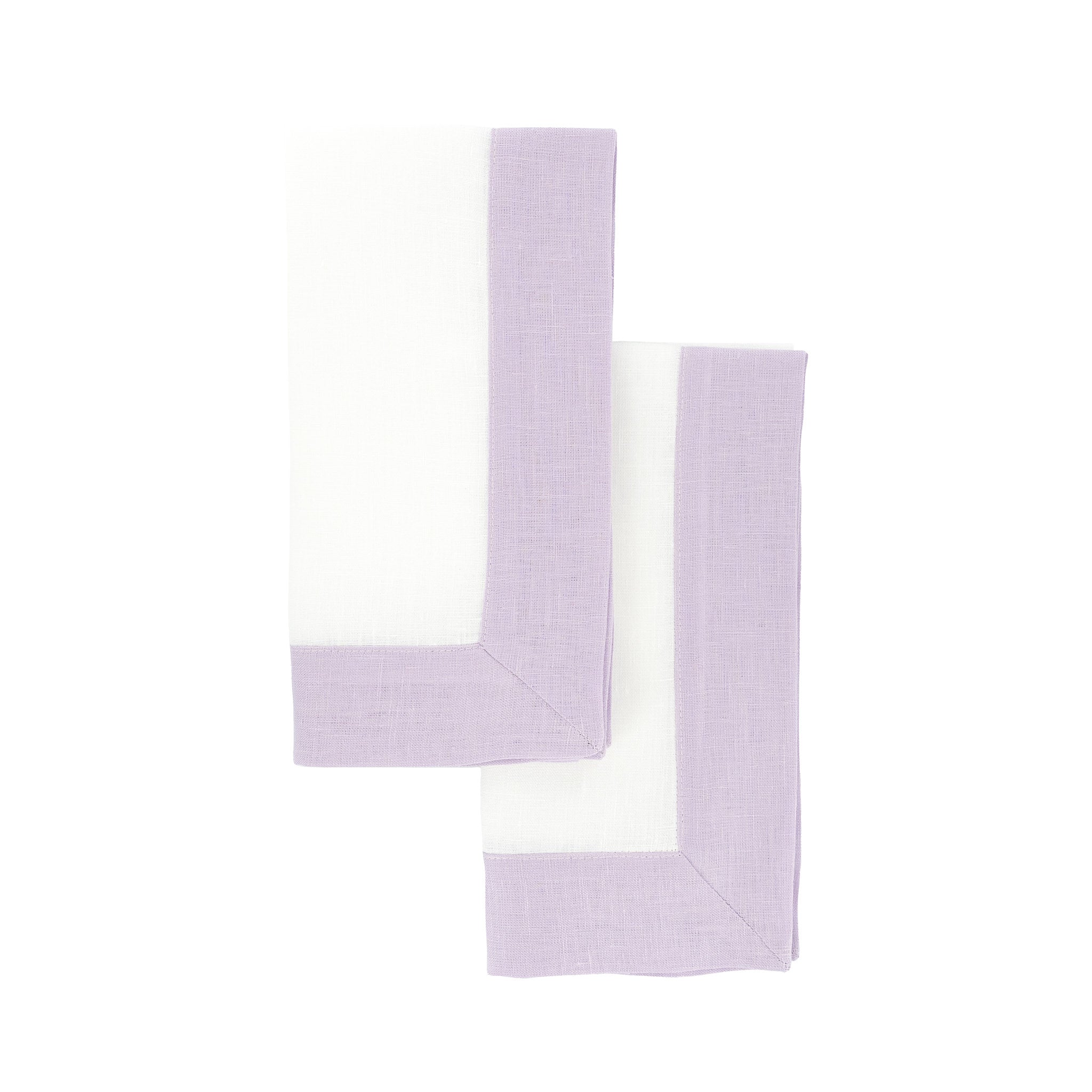 Premium lilac linen napkins featuring double-sided borders, perfect for enhancing both casual and formal dining.