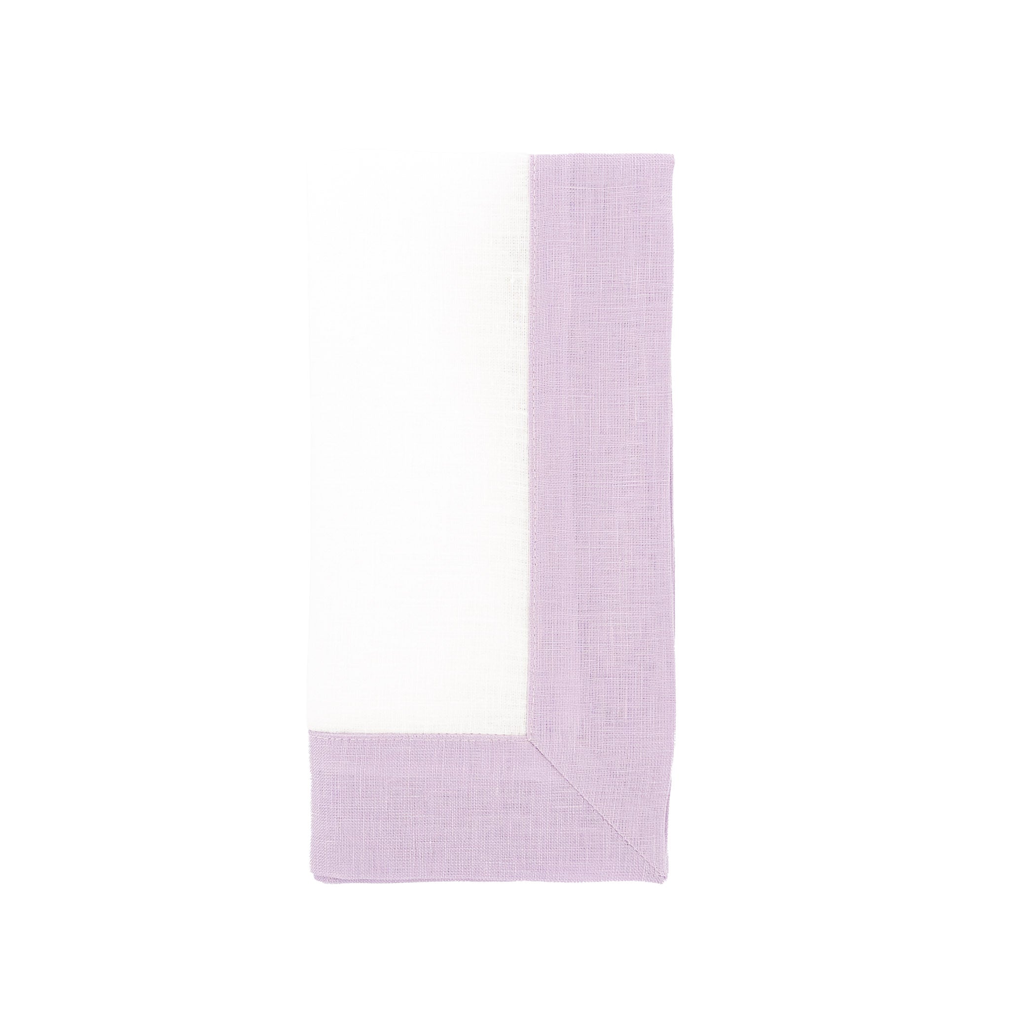 Set of 4 lilac linen napkins, 21x21 inches, with double-sided borders for a timeless, elegant table decor.