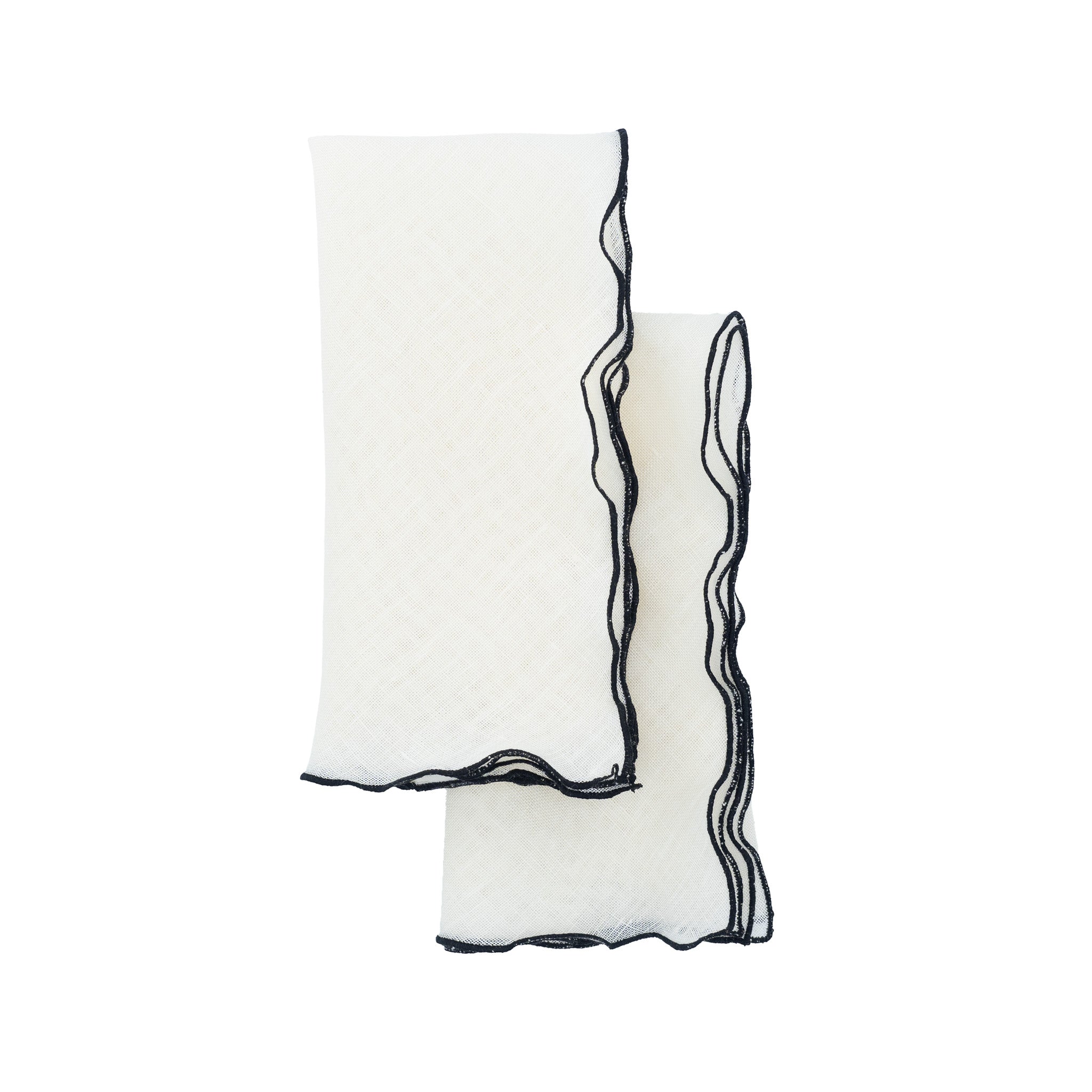 Linen napkins with black ruffled edges, crafted to bring a luxurious and sophisticated feel to your table.