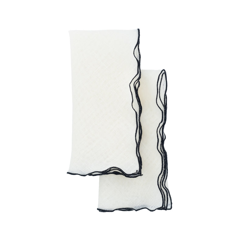 Linen Napkins With Black Ruffled Edges, Set of 4