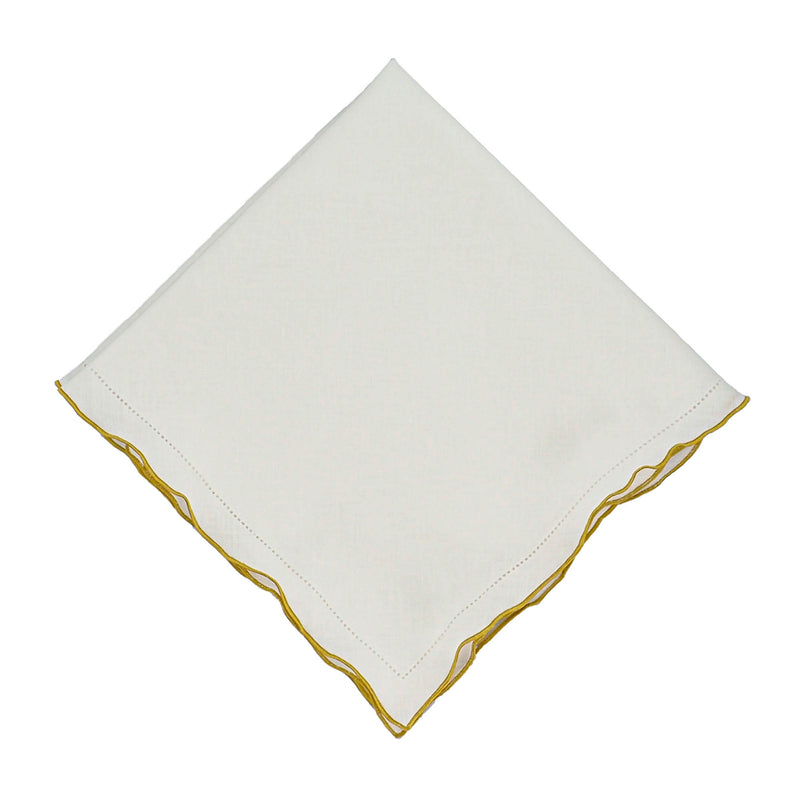 Linen Napkins With Gold Ruffled Hemstitch Edges, Set of 4
