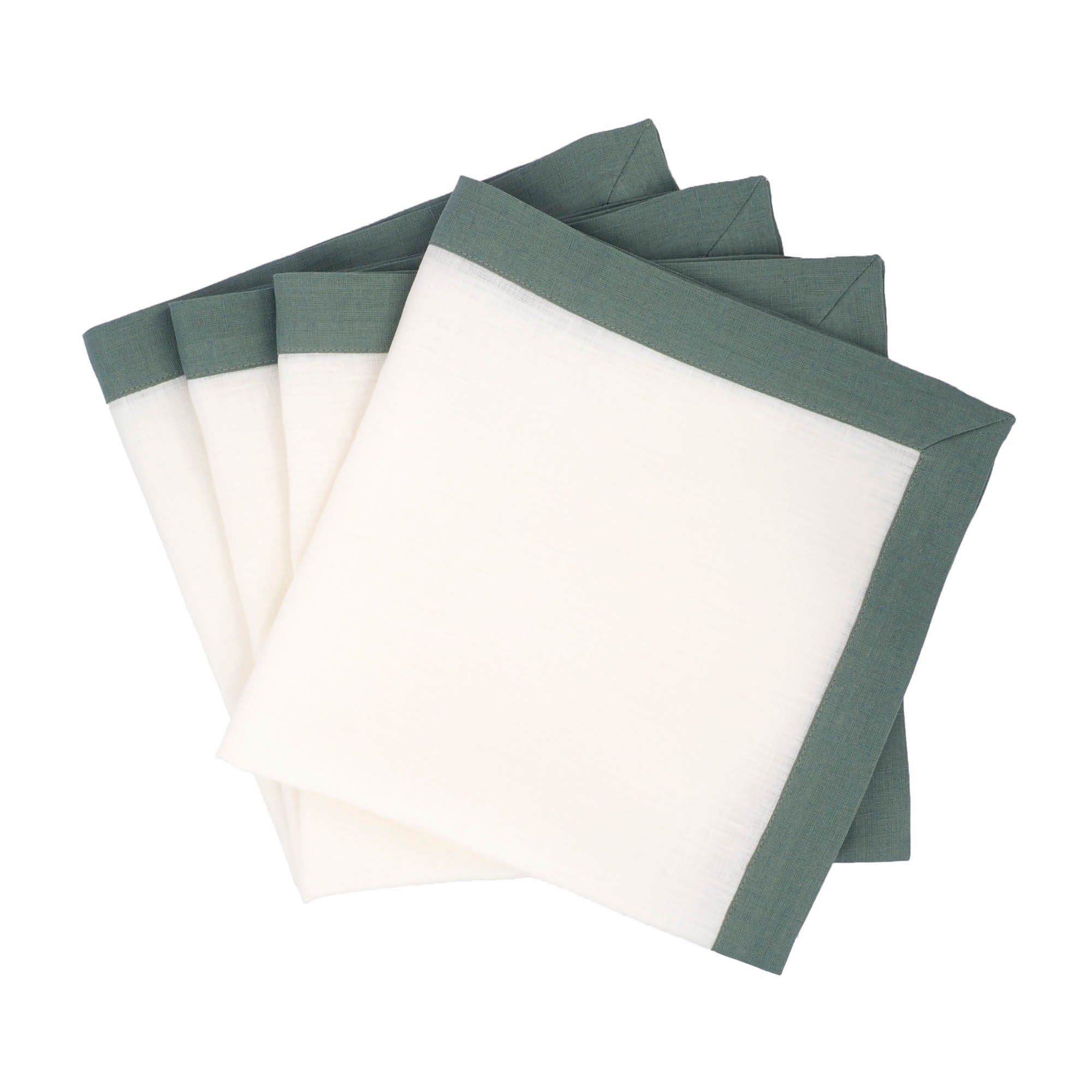 Luxurious linen napkins with green borders, designed to bring a touch of elegance to any dining table.