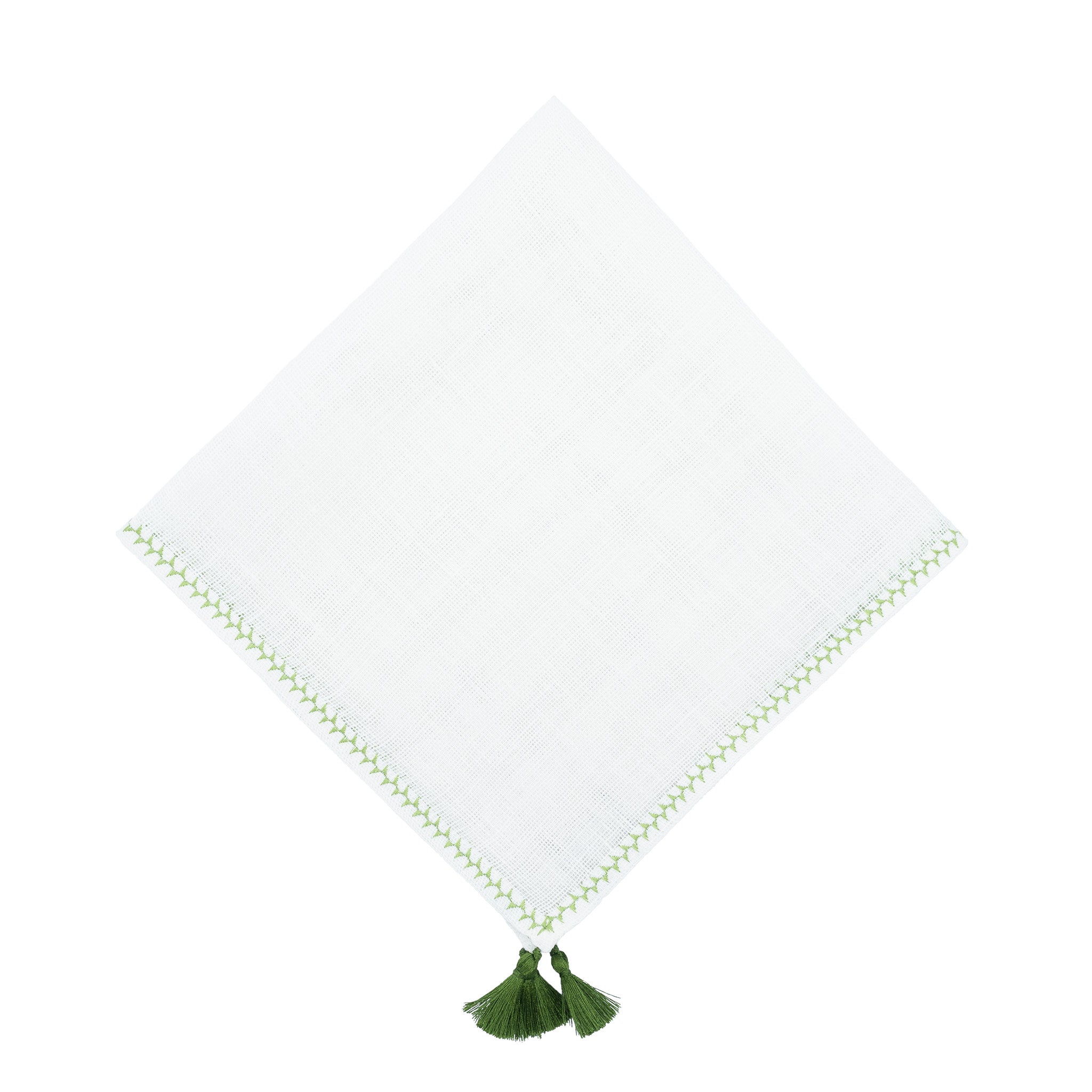 Luxurious linen napkins with green tassels, designed to enhance your tabletops for any occasion.