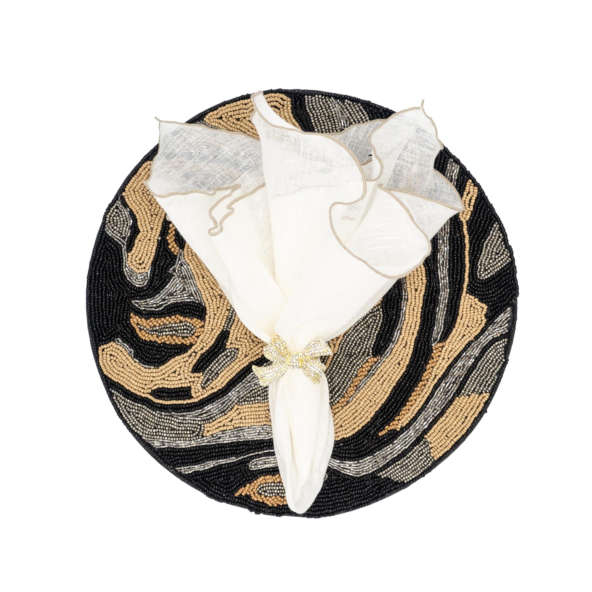 Elegant linen napkins with khaki ruffled edges, handmade from durable linen for long-lasting use.