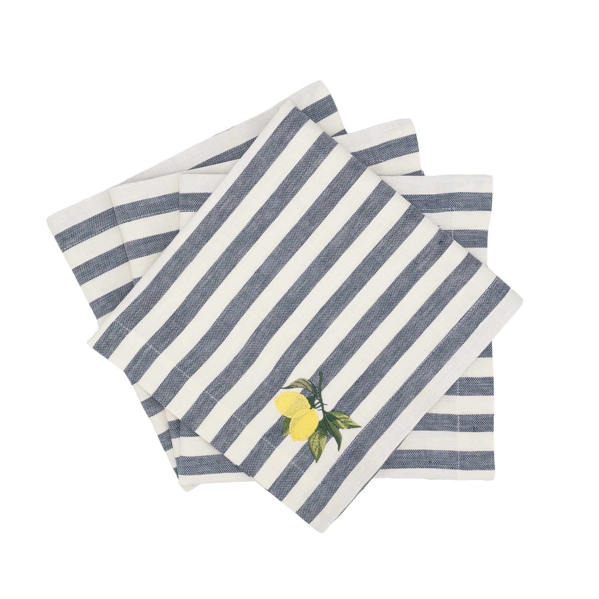 Handmade linen napkins with decorative lemon embroidery, ideal for both formal events and casual family gatherings.