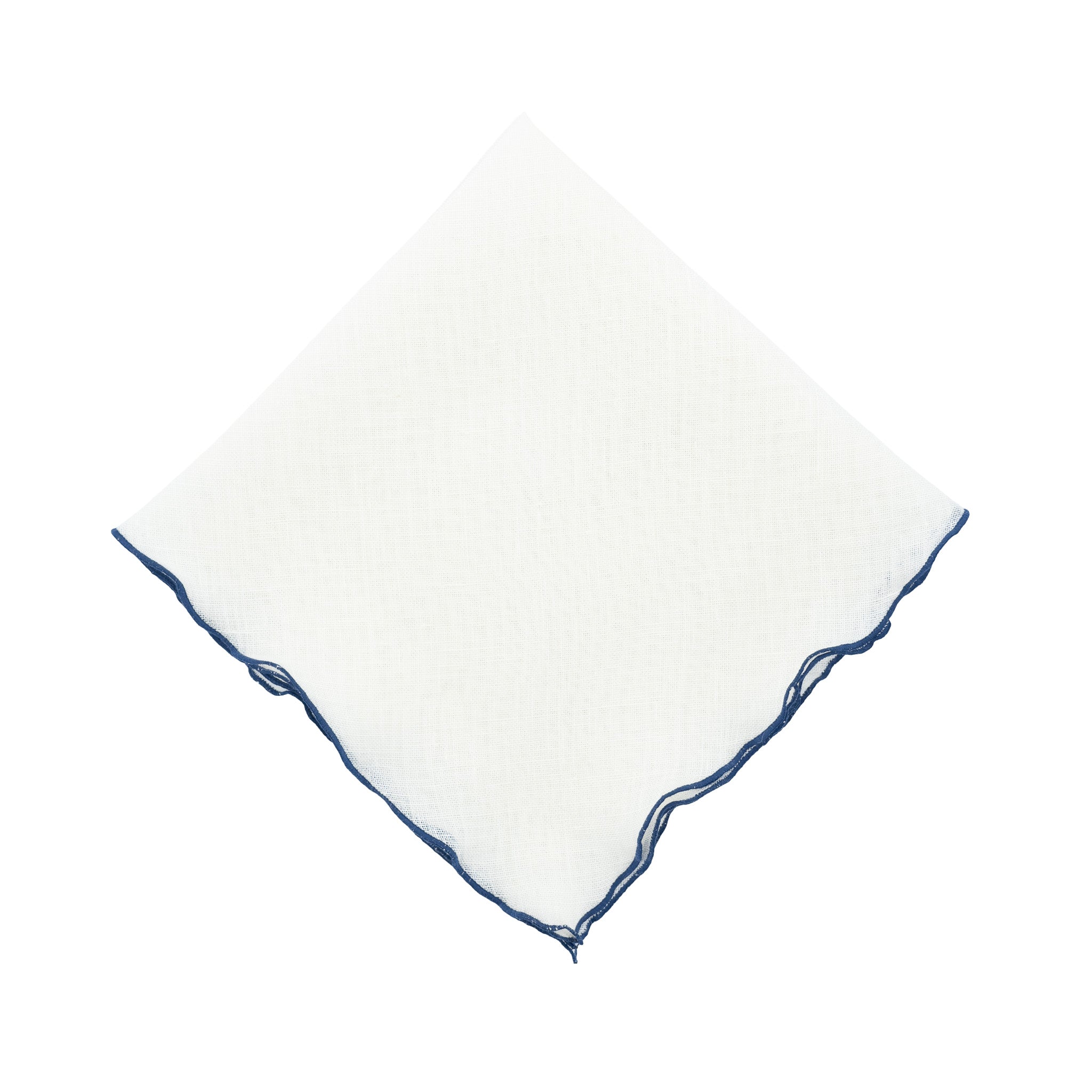 Close-up of navy ruffled edge napkin made from 100% linen, perfect for adding a classic touch to any dining table.