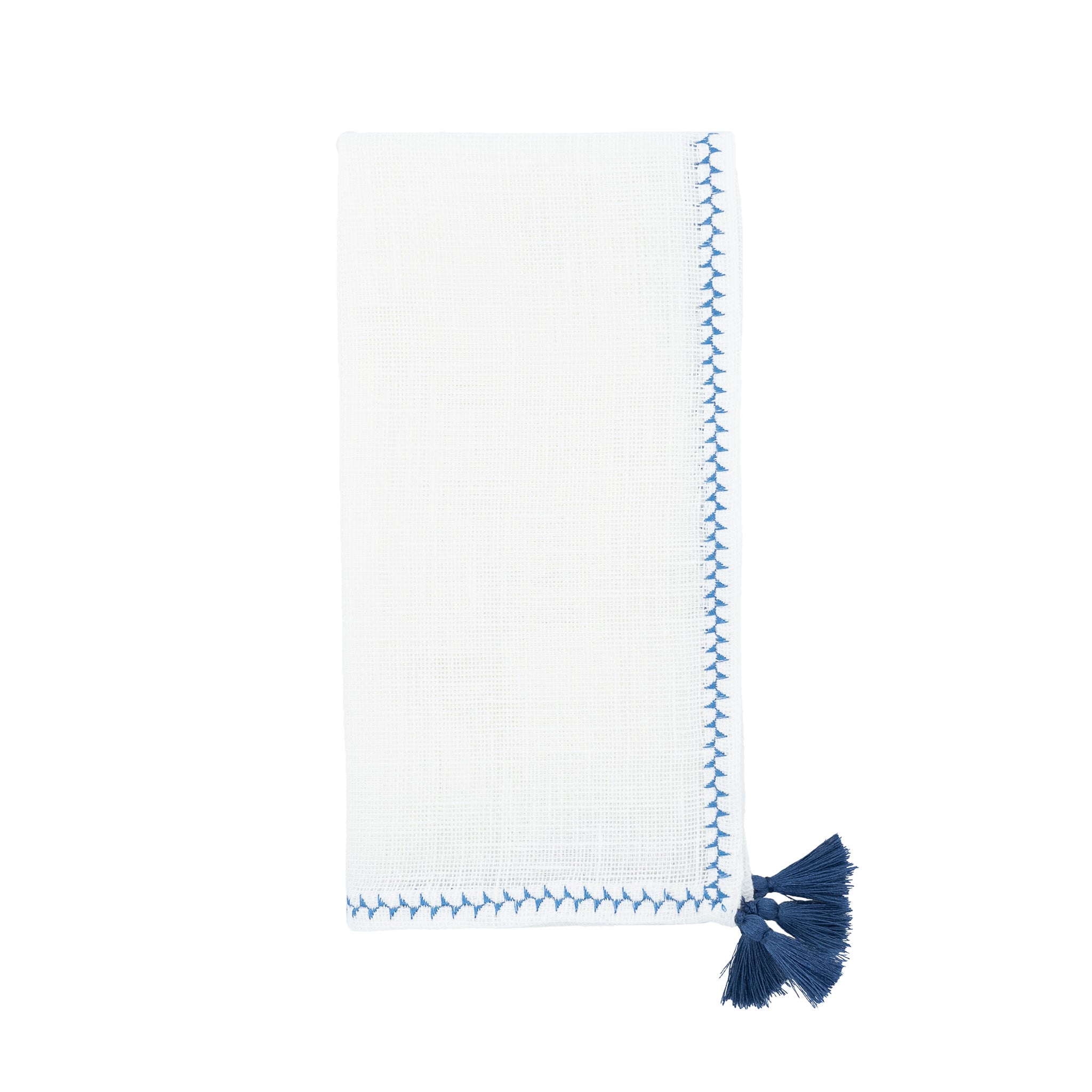 Luxurious linen napkins with navy tassels, designed to add charm and sophistication to any dining occasion.