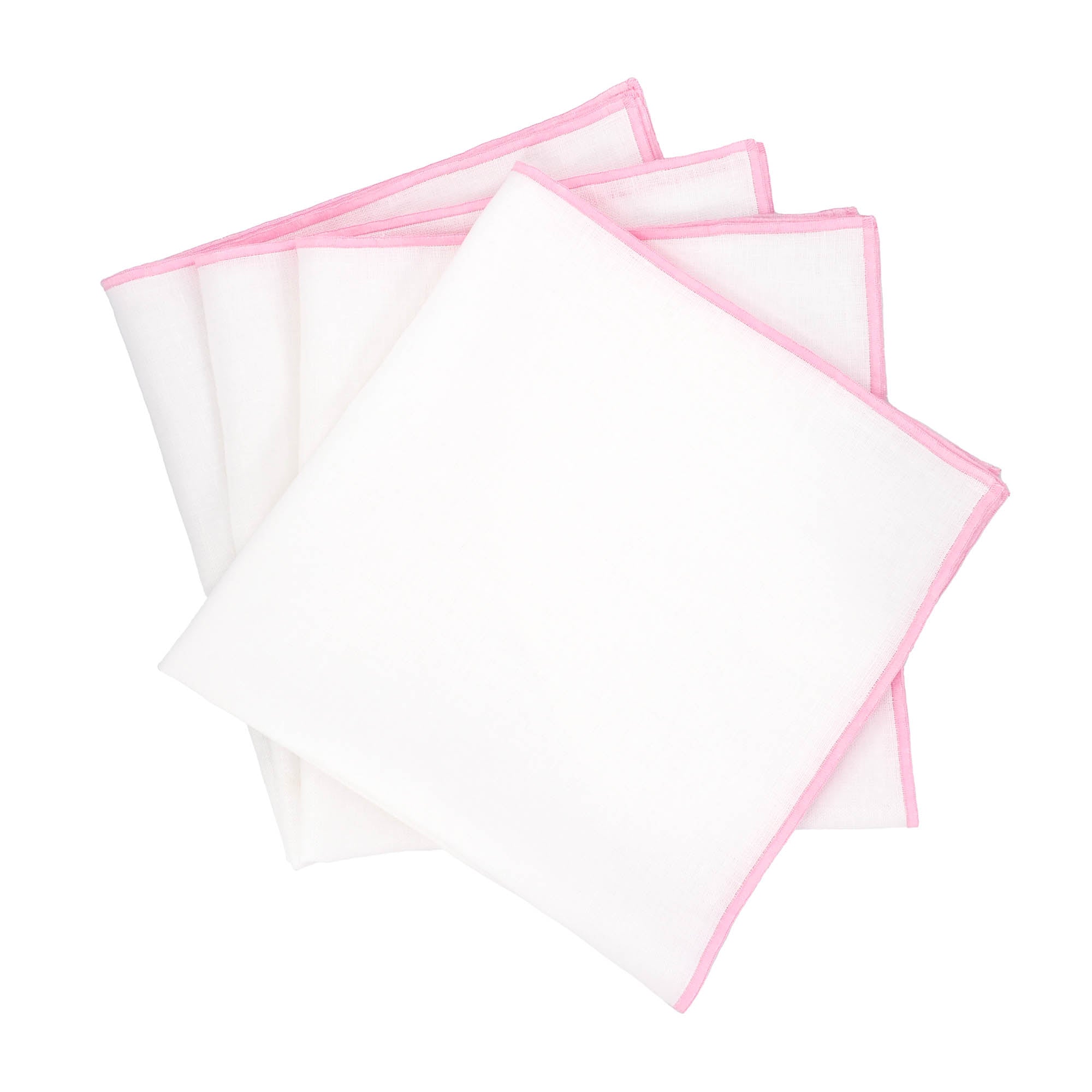 Linen Napkins With Pink Stitch Edges Set of 4