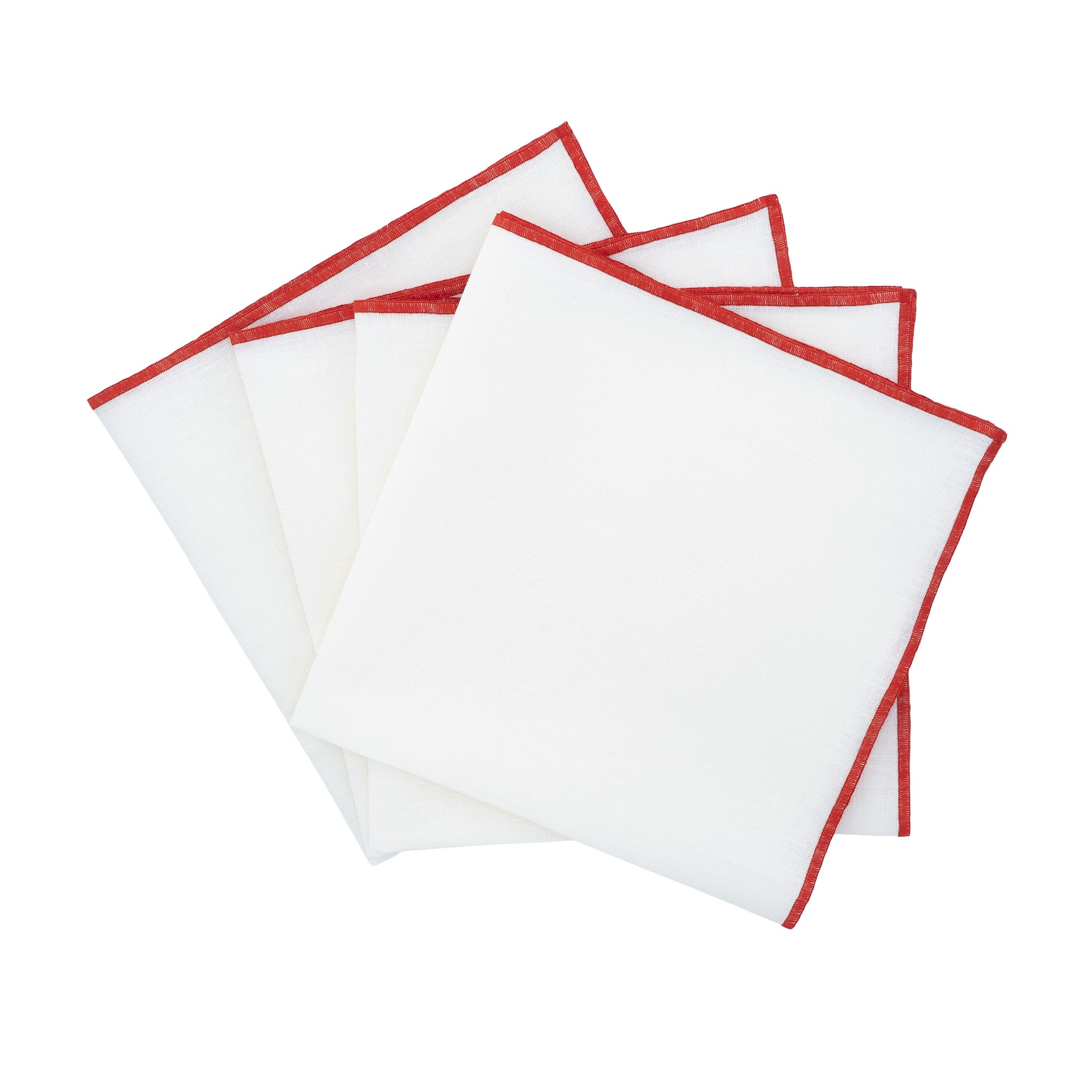 Luxurious linen napkins with red stitching, designed to enhance your tabletops for any occasion.