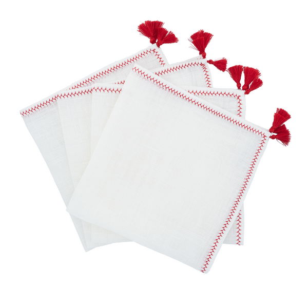 Chouchou Touch linen napkins with red tassels
