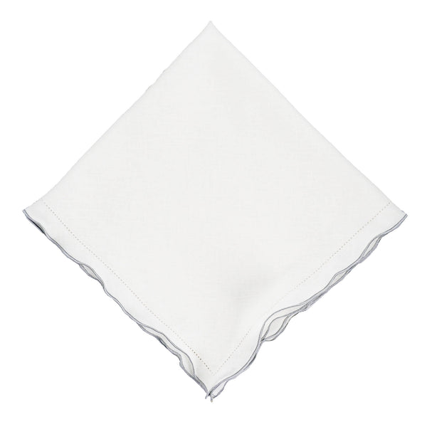 Linen Napkins With Silver Ruffled Hemstitch Edges, Set of 4