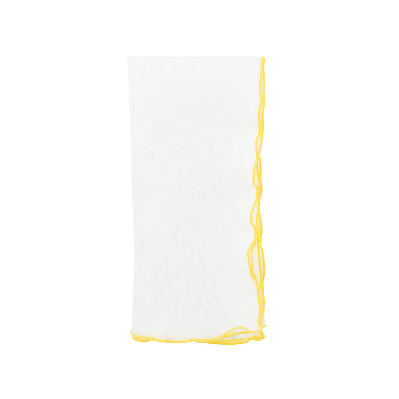 Linen Napkins With Yellow Ruffled Edges, Set of 4