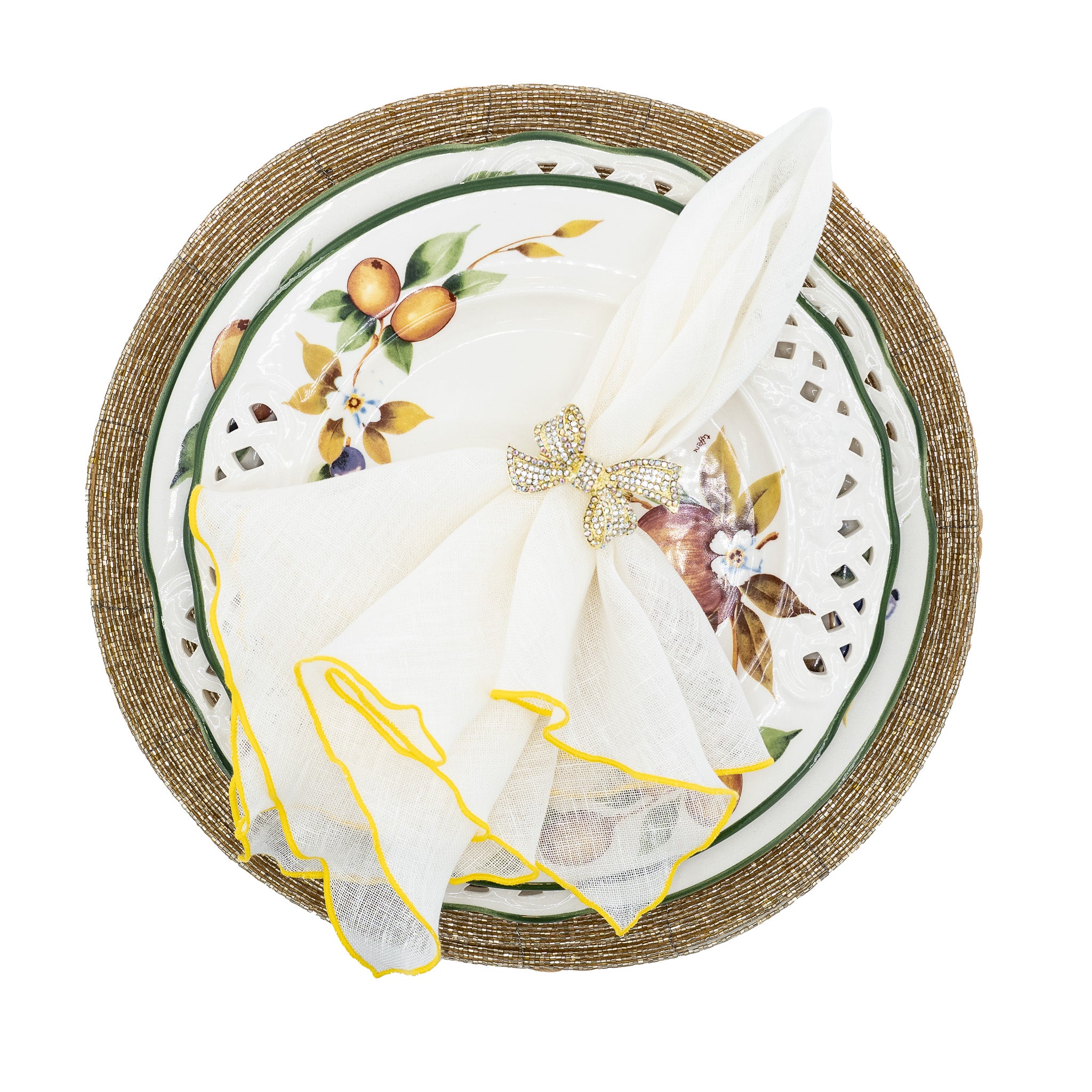 Yellow ruffled edge linen napkins, crafted to add a playful yet sophisticated element to your dining setup.