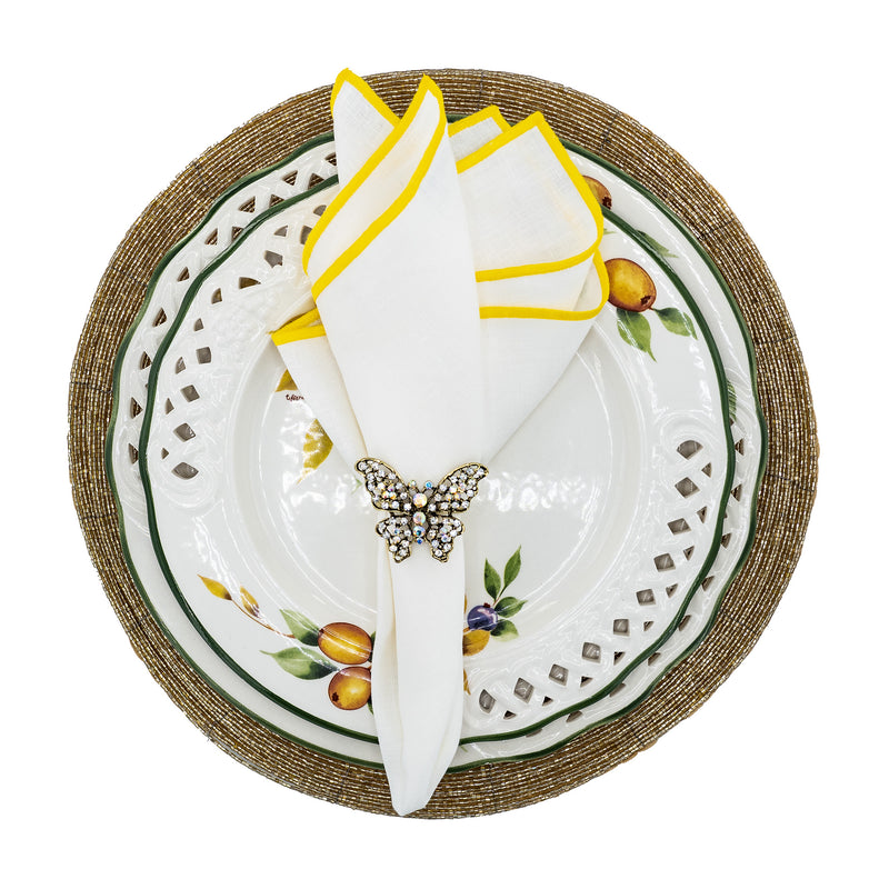 Linen Napkins With Yellow Stitch Edges, Set of 4
