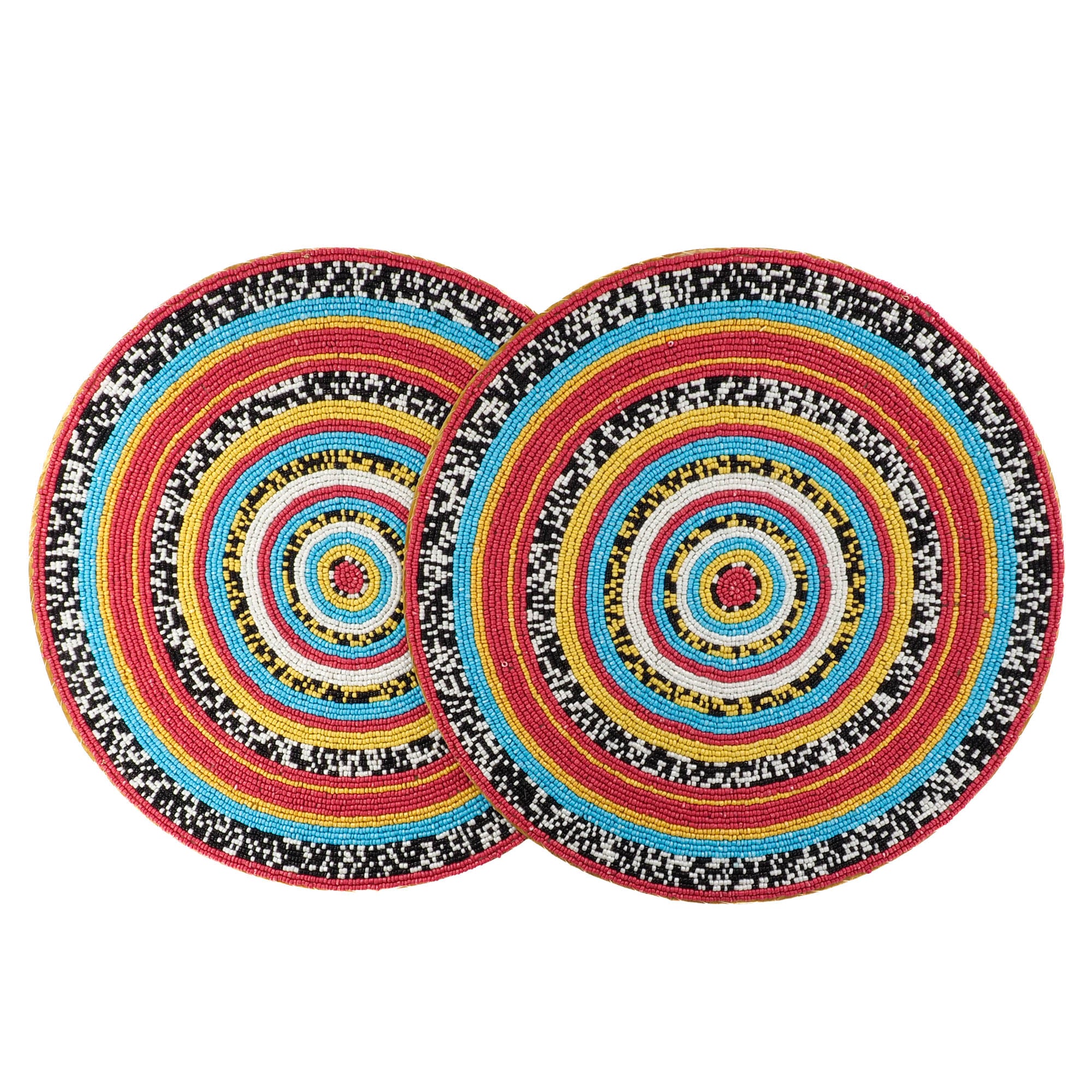 Handmade Mandala placemats with vibrant multicolor glass beads, set of 2, perfect for adding a spiritual touch to your table.