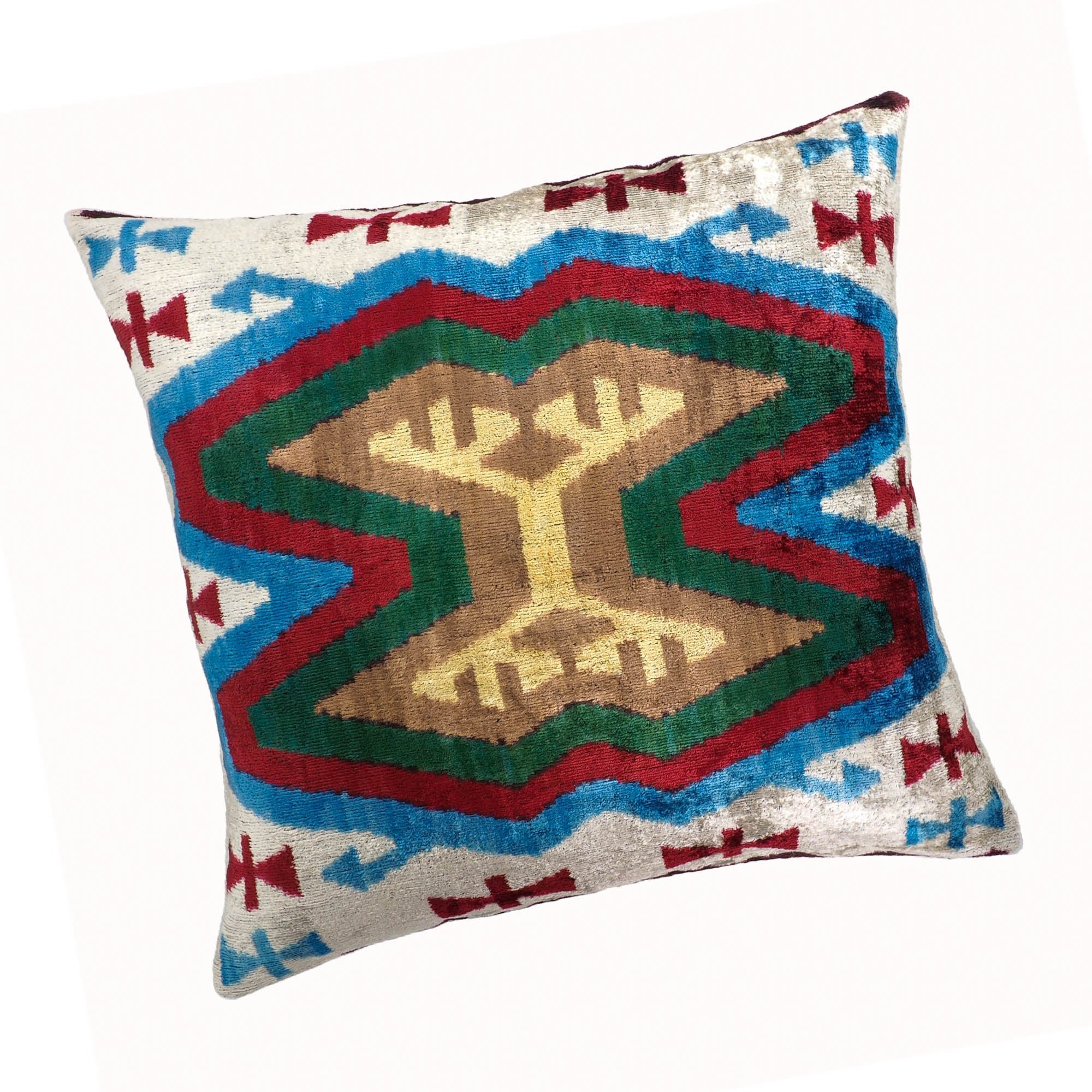 Maya Silk Velvet Ikat Throw Pillow Cover 20 X 20