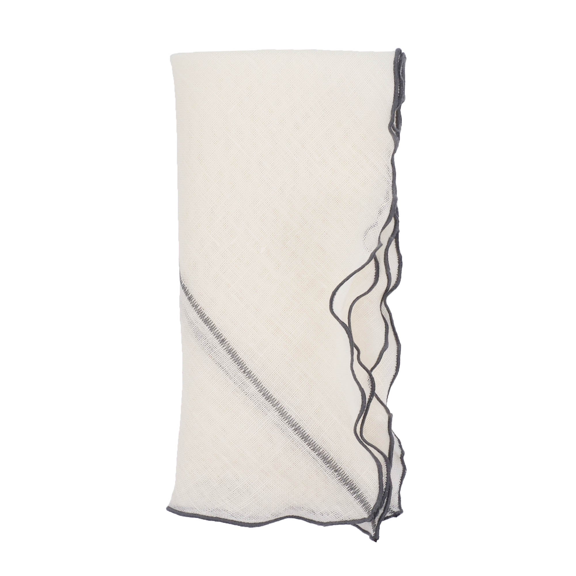 Handmade Milano linen napkins with charcoal ruffled edges, ideal for both casual and upscale dining events.