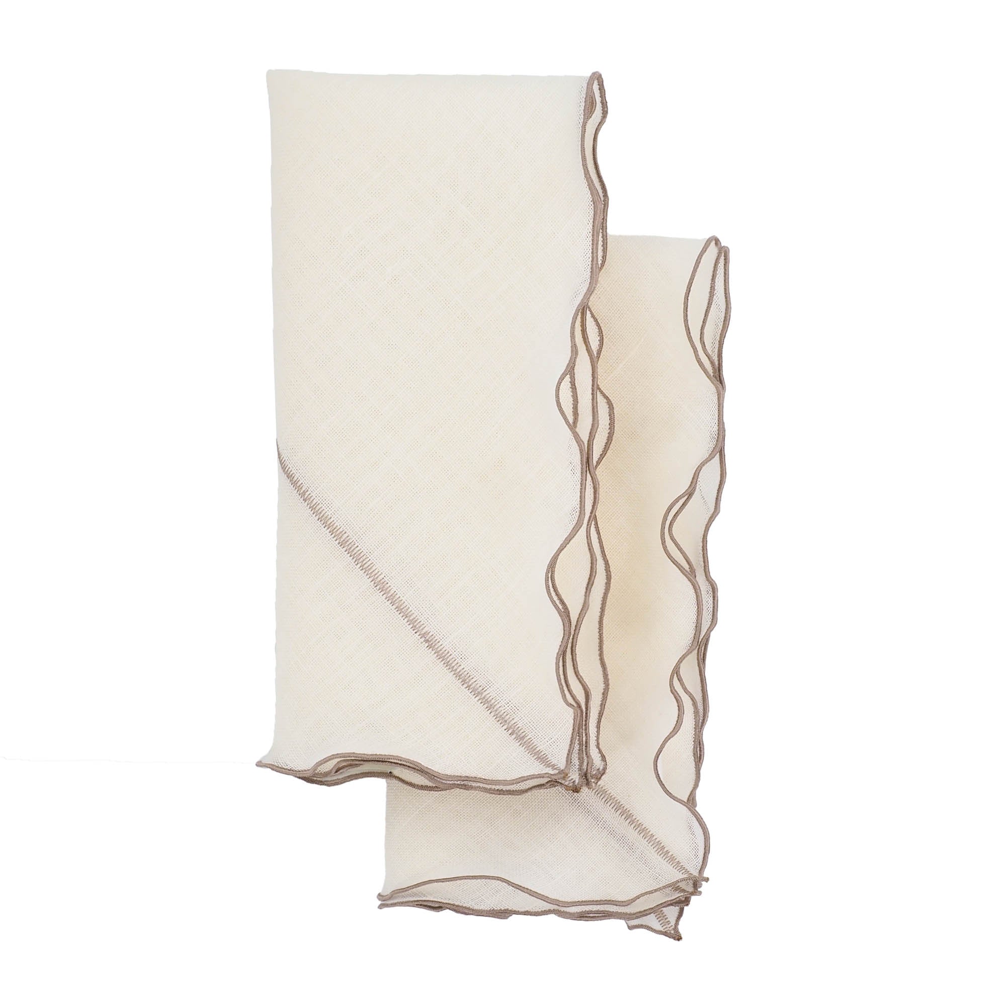 Handmade Milano linen napkins with khaki ruffled edges, perfect for both casual gatherings and formal events.