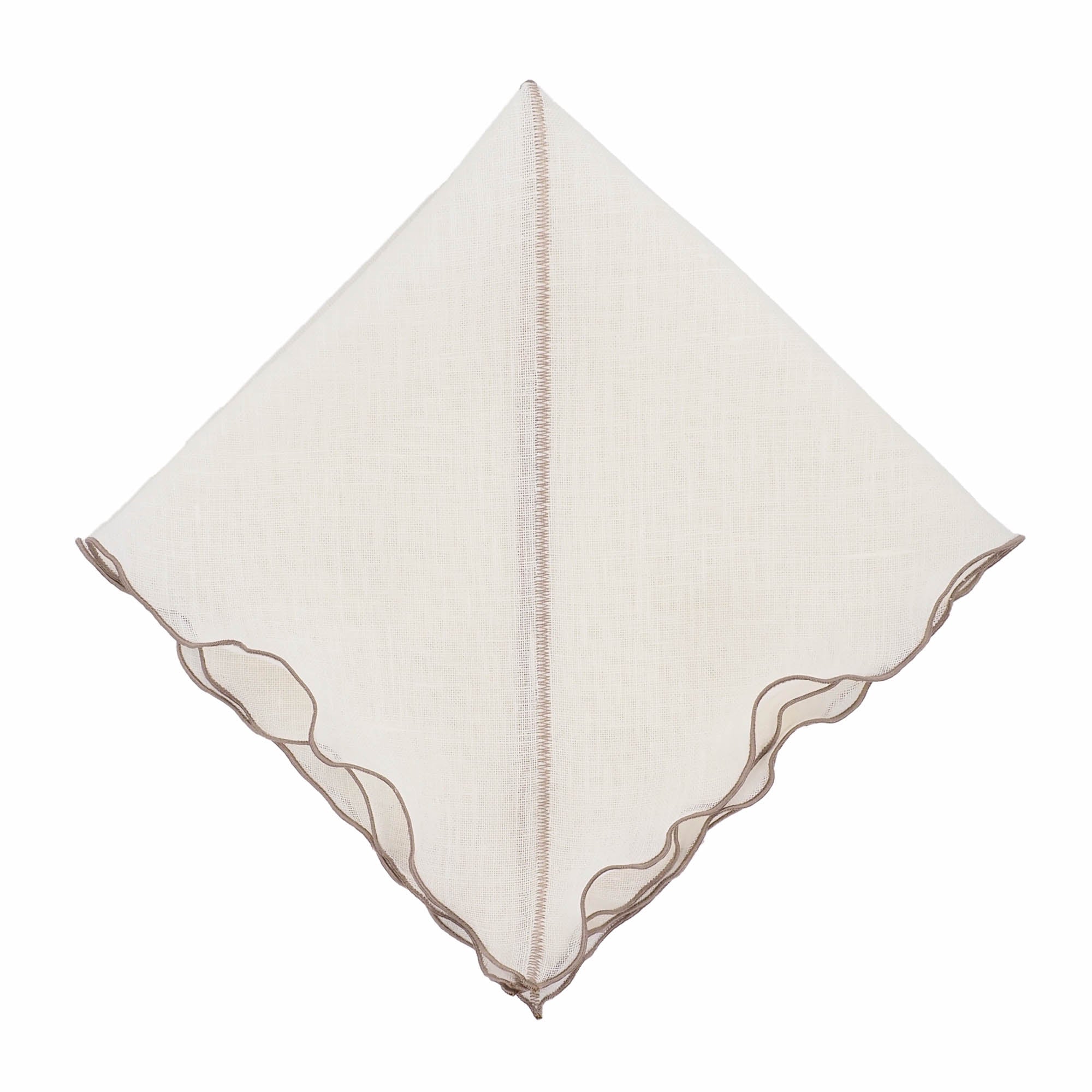 Luxurious Milano linen napkins with khaki ruffled trim, designed to elevate your tabletop decor.