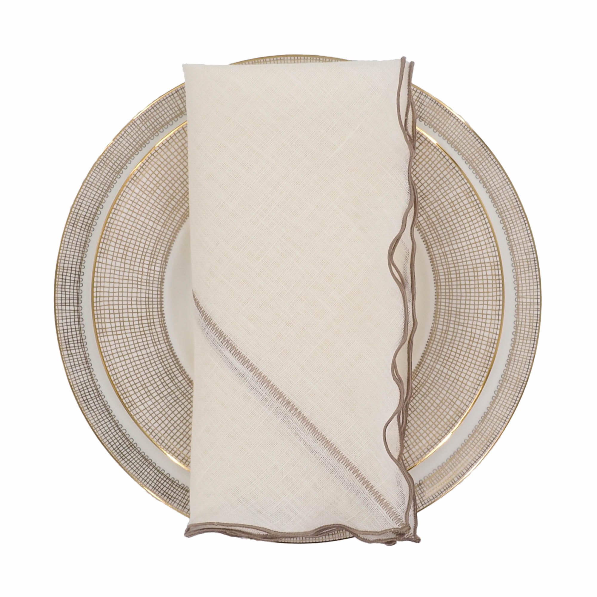 Khaki ruffled edge Milano linen napkins, designed to bring a romantic and luxurious feel to your table.