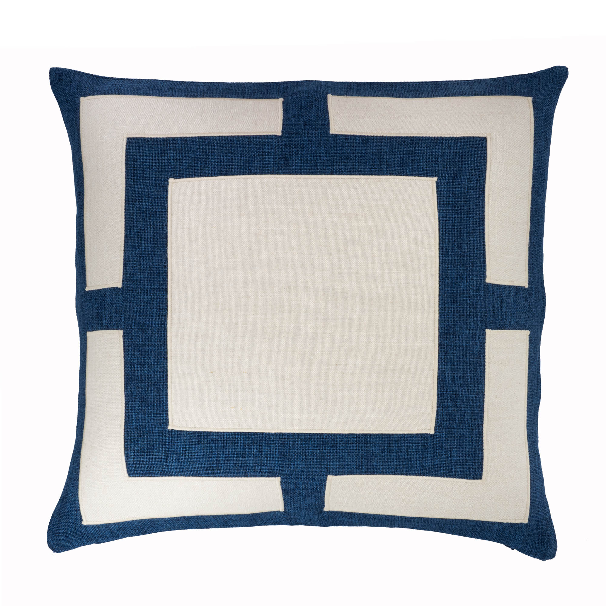 Chouchou Touch Mykonos Throw Pillow, blue and white cotton case, inspired by Greek islands, 22" x 22".
