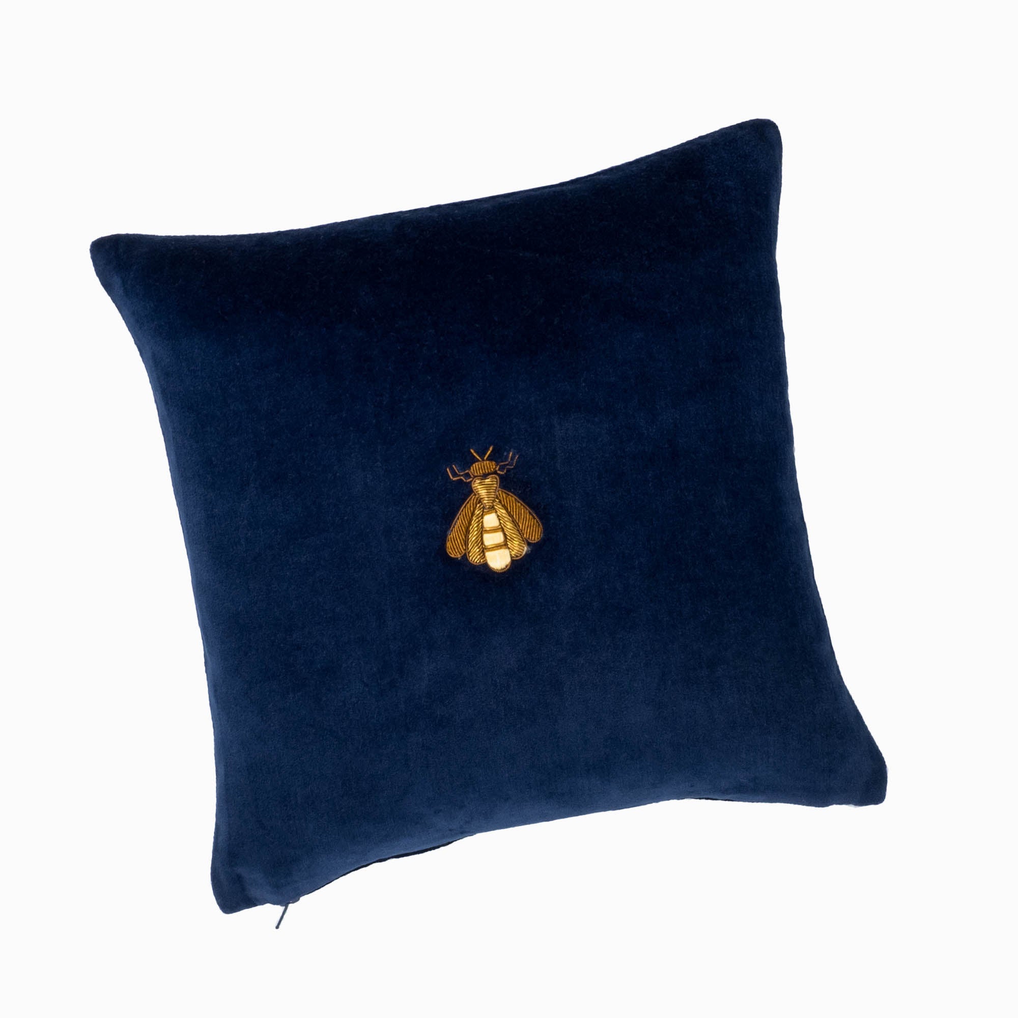 Navy Bee Silk Velvet Throw Pillow Cover