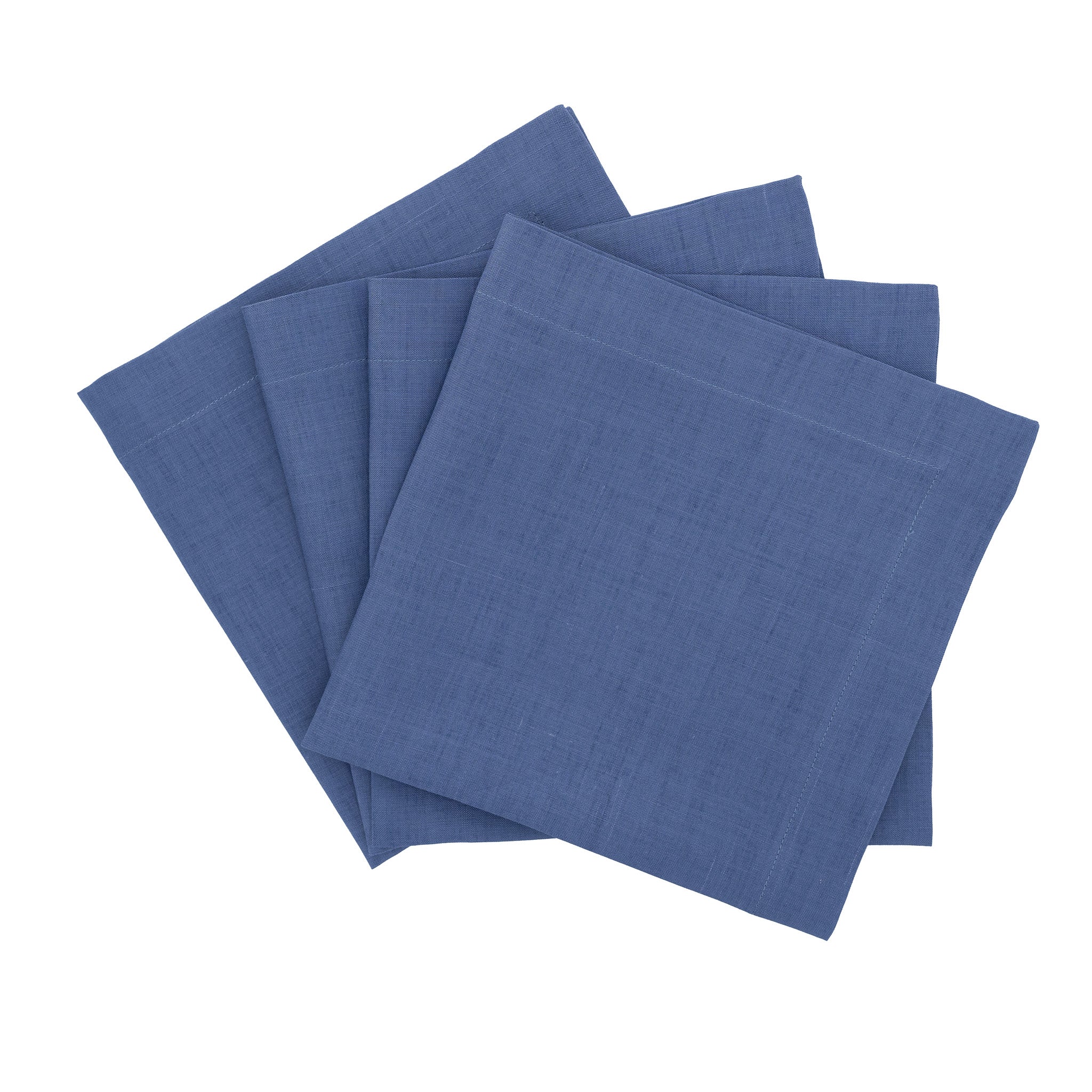 Set of 4 navy blue natural linen napkins, handmade for an elegant and sophisticated table setting.