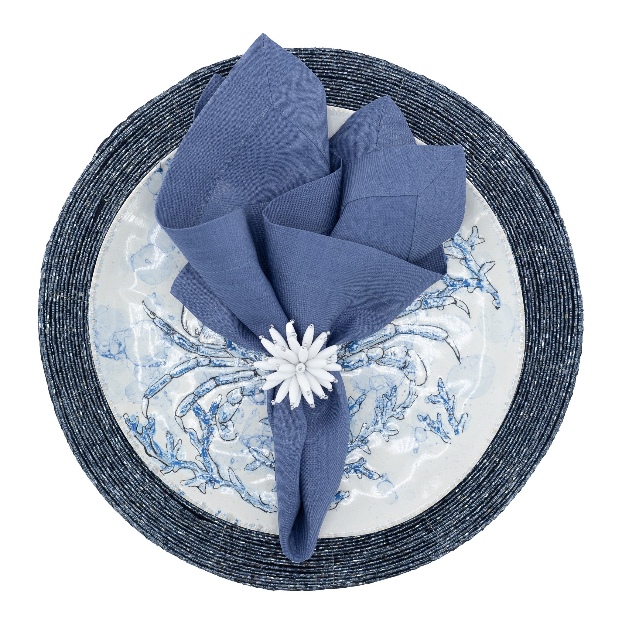 Set of 4 navy blue natural linen napkins, 18x18 inches, for a chic and elegant dining experience.