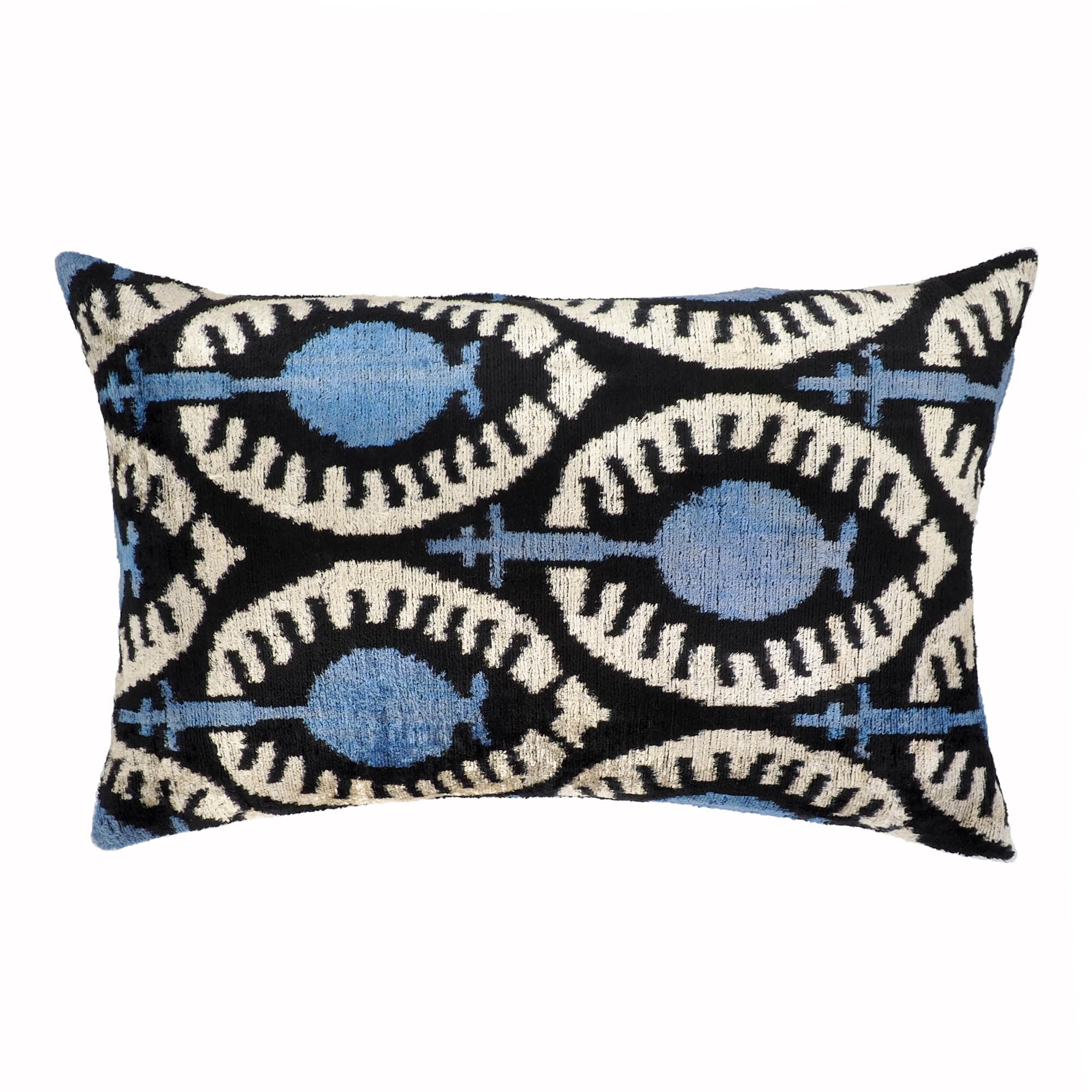 Chouchou Touch Oasis Silk Velvet Ikat Pillow, 16 x 24, with a rich and colorful Ikat design, crafted from pure silk velvet to add sophistication and warmth to any room.