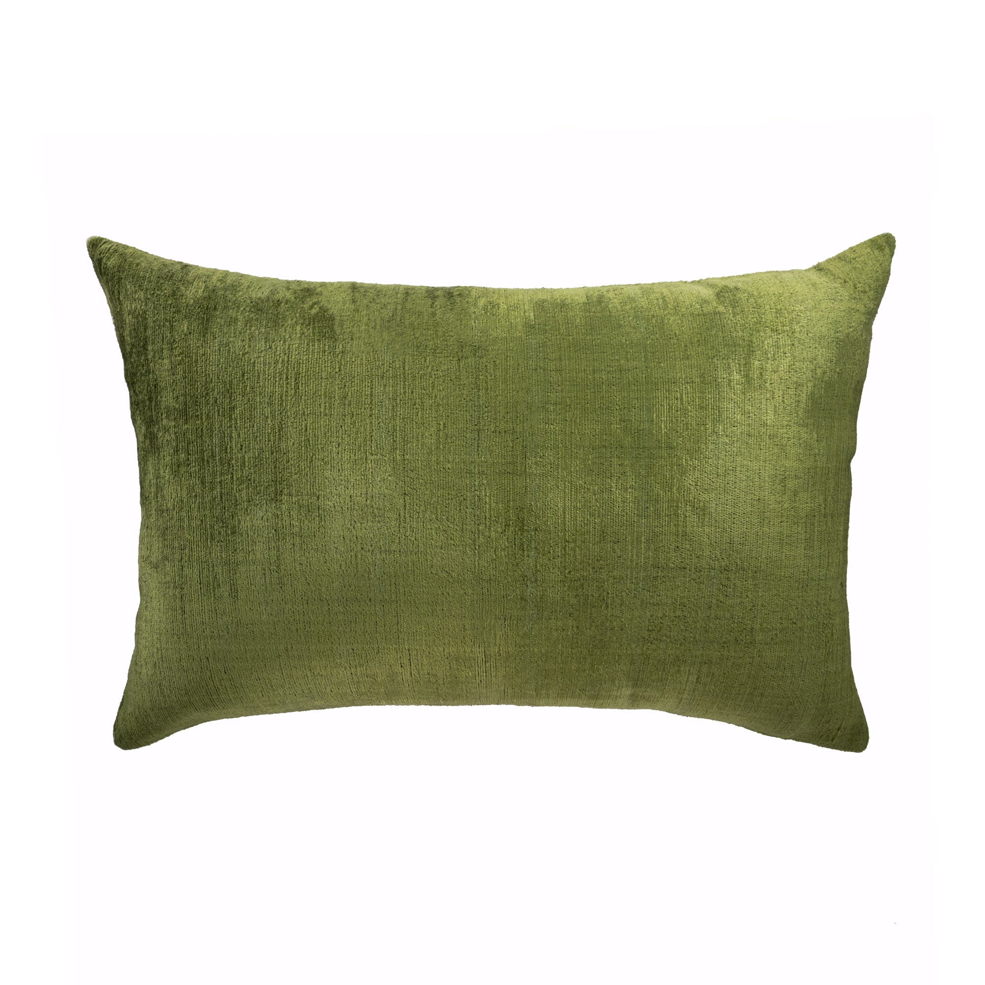 Olive green silk velvet irate throw pillow  by ChouChou Touch, front view on a white background