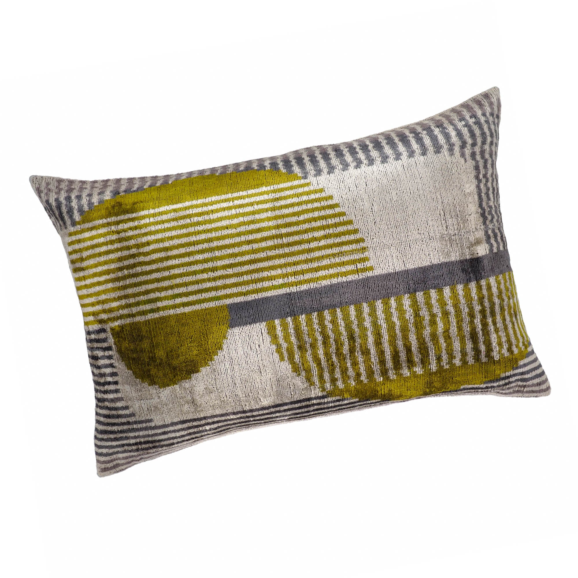 Chouchou Touch Parisienne Silk Velvet Ikat Throw Pillow Cover, 16 x 24, showcasing vibrant Ikat patterns woven into soft silk velvet for a modern twist.