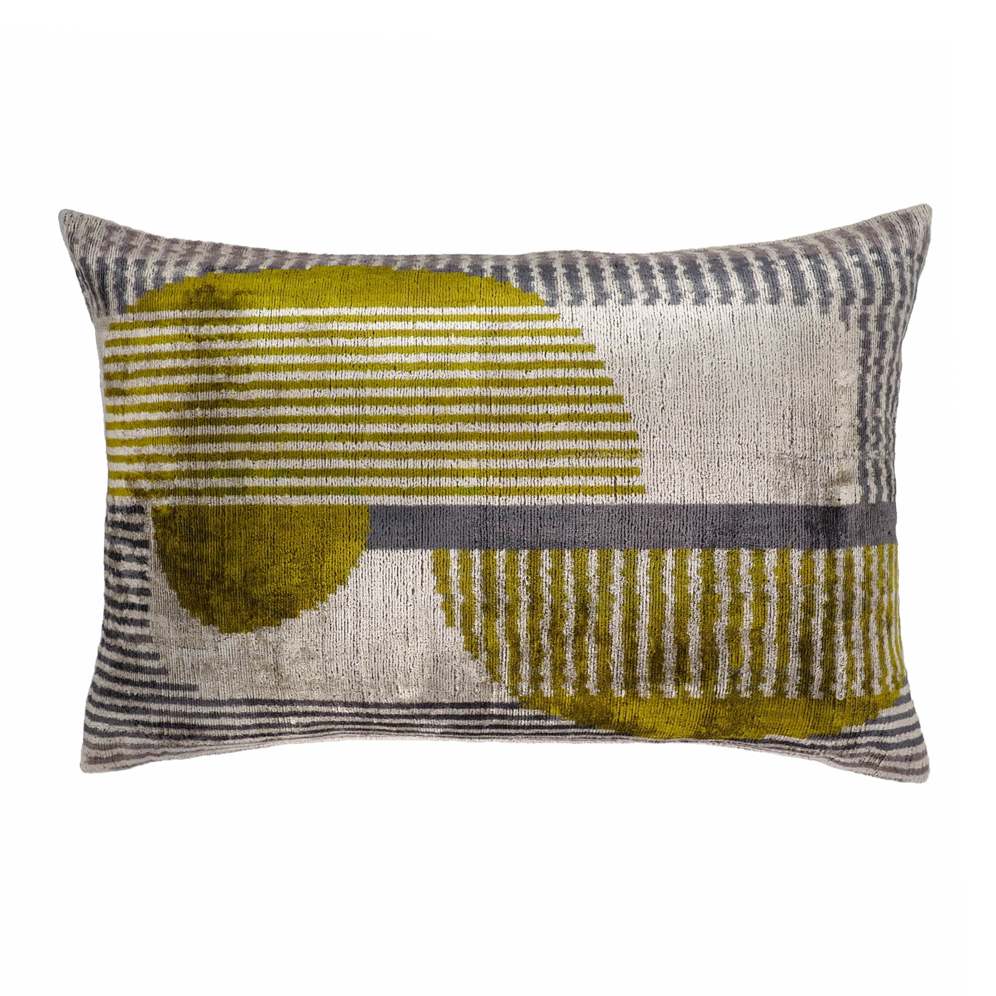 Parisienne Silk Velvet Ikat Throw Pillow, 16 x 24, a luxurious and colorful addition to your home, made with 100% pure silk and intricate Ikat designs.