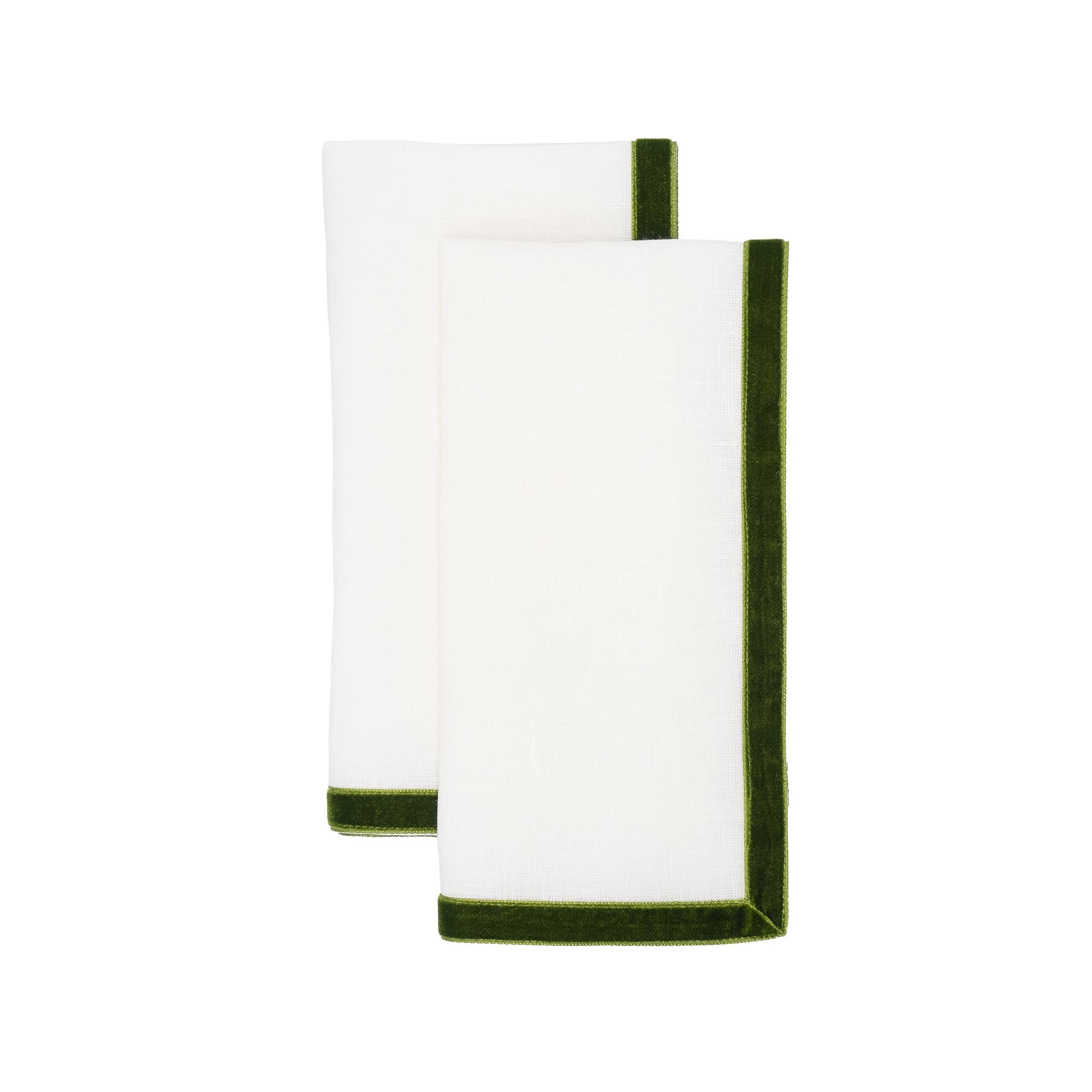 Premium pine linen napkins featuring green velvet borders, ideal for enhancing both casual and formal dining.