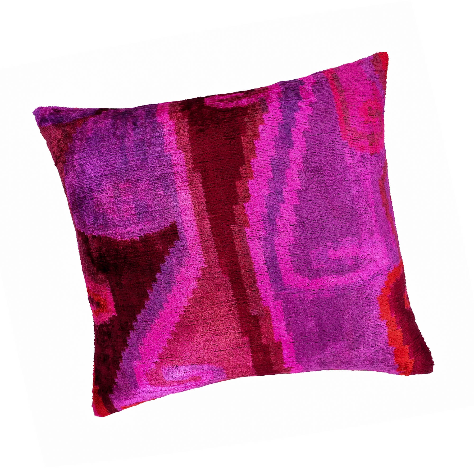 Platon Silk Velvet Ikat Throw Pillow, 20 x 20, showcasing intricate Ikat weaving techniques on luxurious silk velvet fabric, designed to enhance any room.