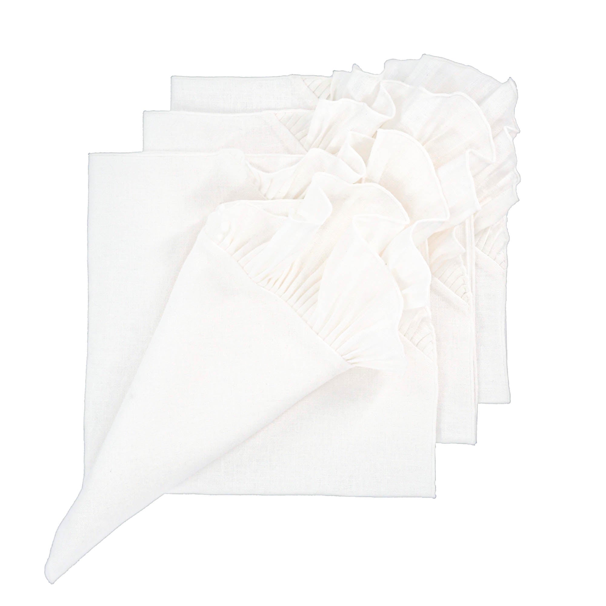 Close-up of pleated linen napkins featuring delicate pleated edges, handmade from 100% premium linen.