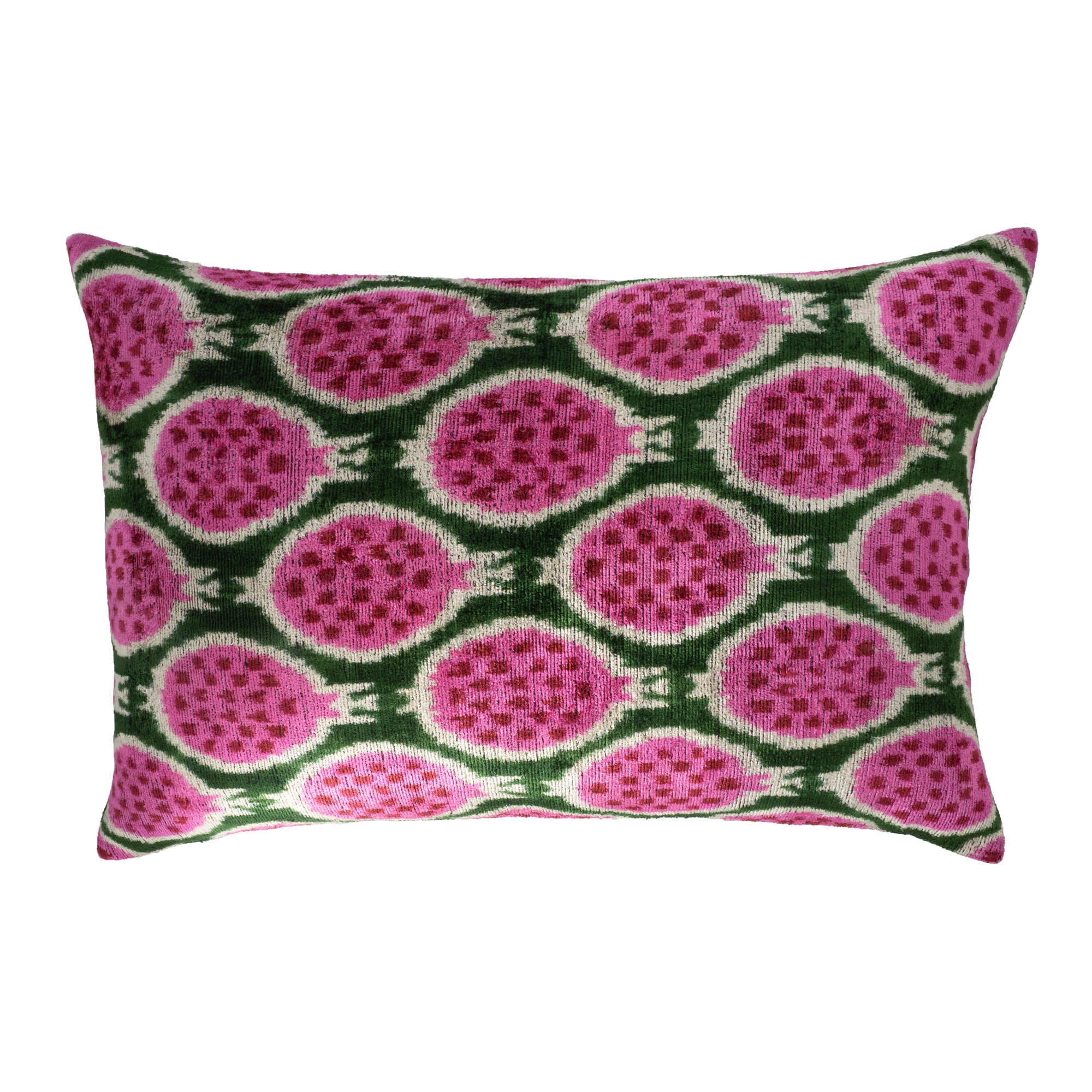 Pomegranates Silk Velvet Ikat Throw Pillow Cover 16 X 24