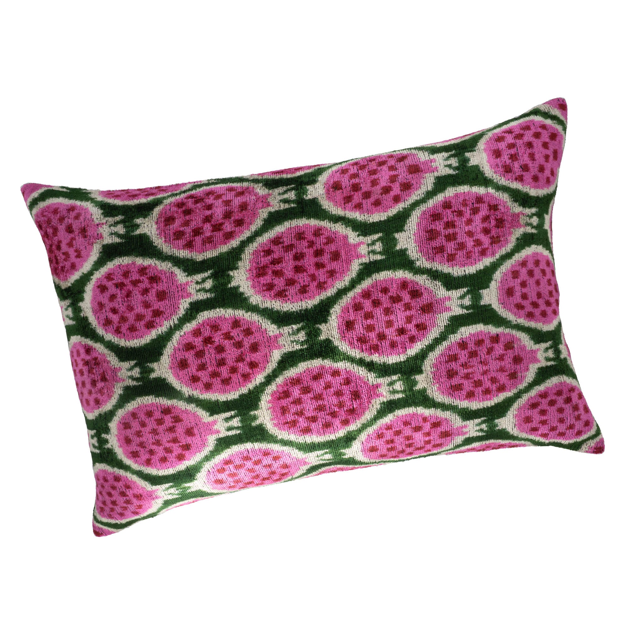 Pomegranates Silk Velvet Ikat Throw Pillow Cover 16 X 24