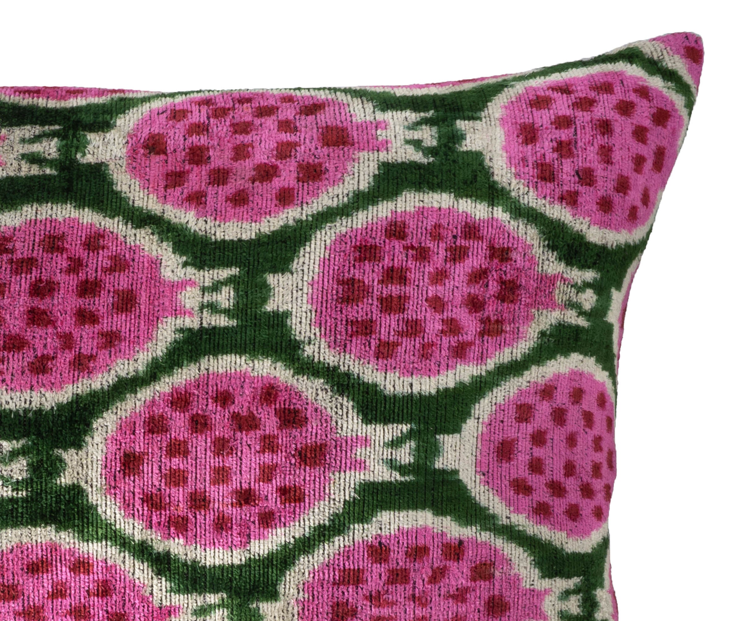 Pomegranates Silk Velvet Ikat Throw Pillow Cover 16 X 24