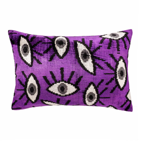 Chouchou Touch Purple Eyes Silk Velvet Ikat Throw Pillow Cover 16 X 24